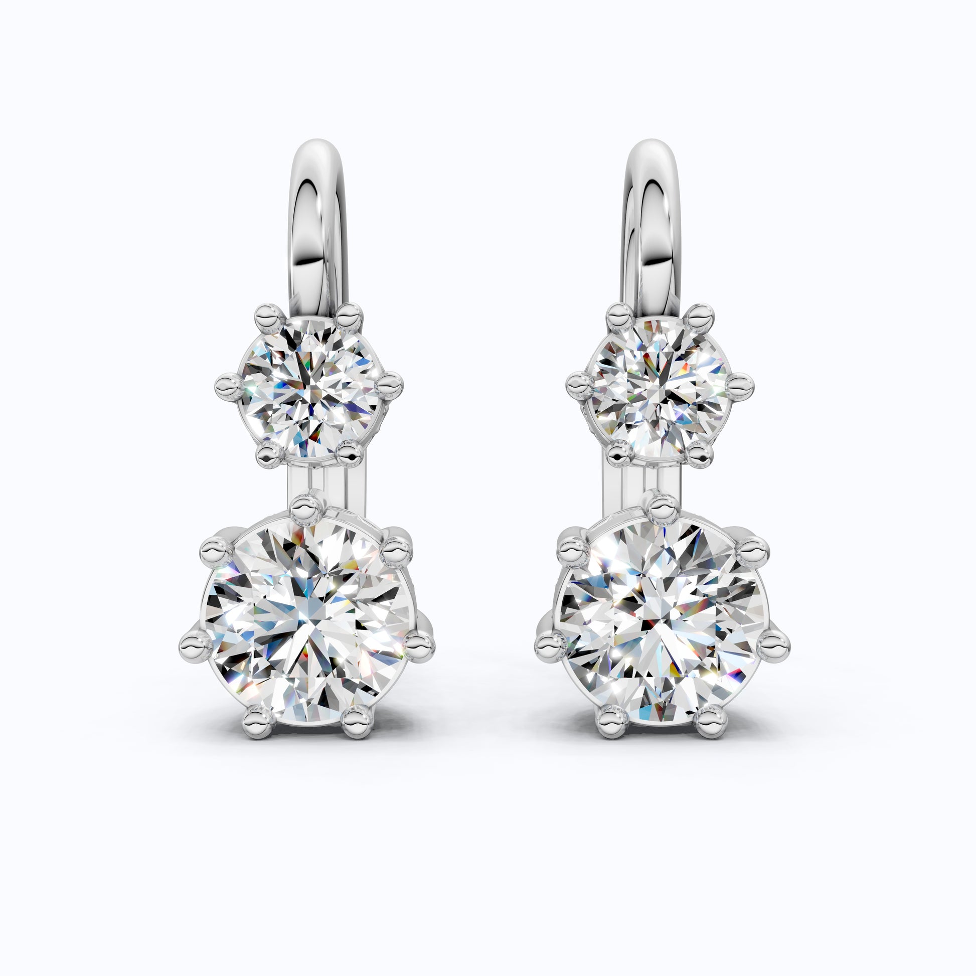 Round Cut Two Stone Wedding Earrings, Latch Back Closure