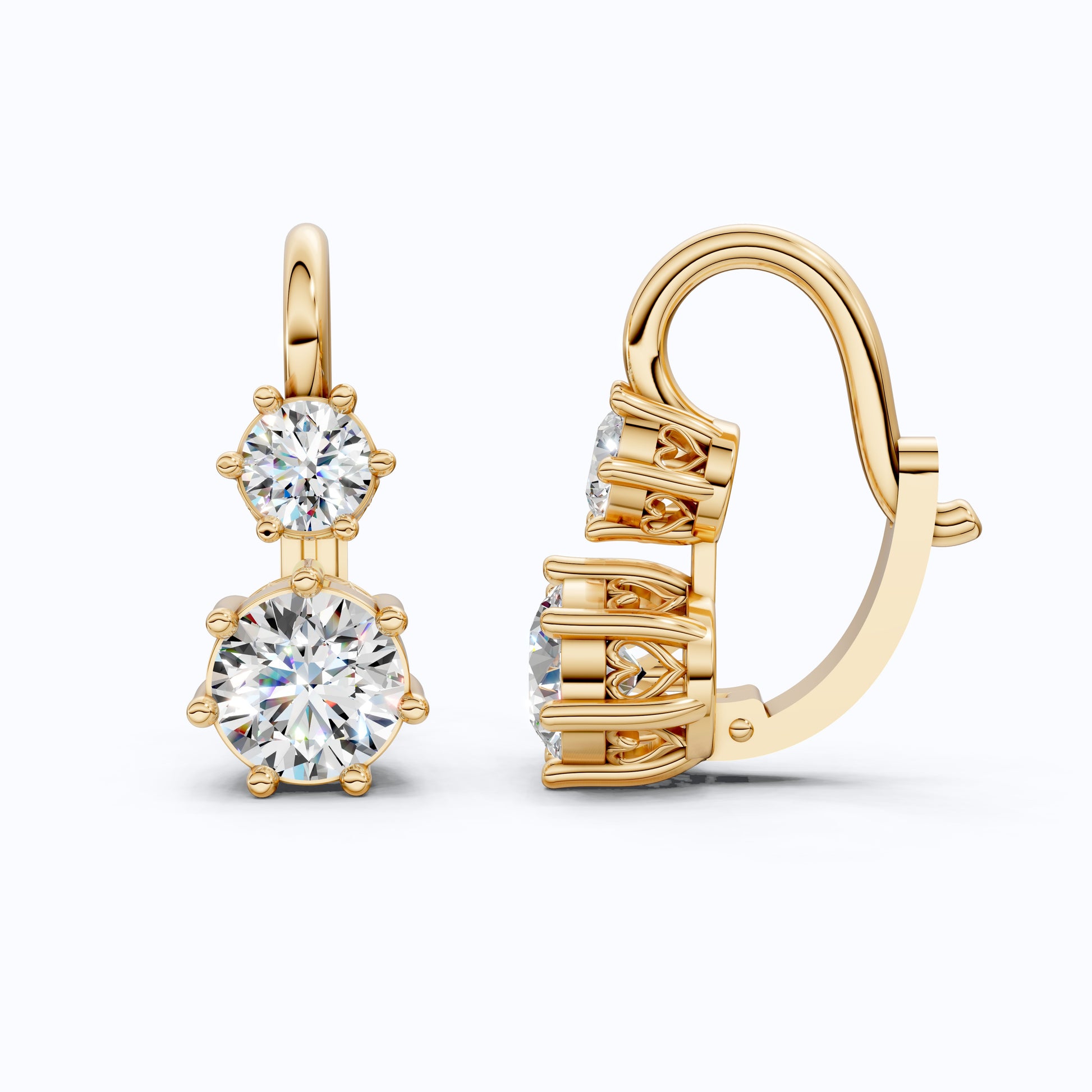 Round Cut Two Stone Wedding Earrings, Latch Back Closure