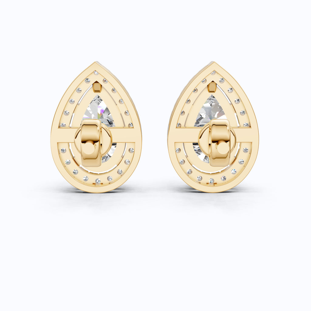 Classic Pear Halo Teardrop Stud Earrings in 14K Solid Gold, 2.20 TCW Pear Cut Lab Grown Diamonds, Everyday Jewelry, Wedding Gift for Her