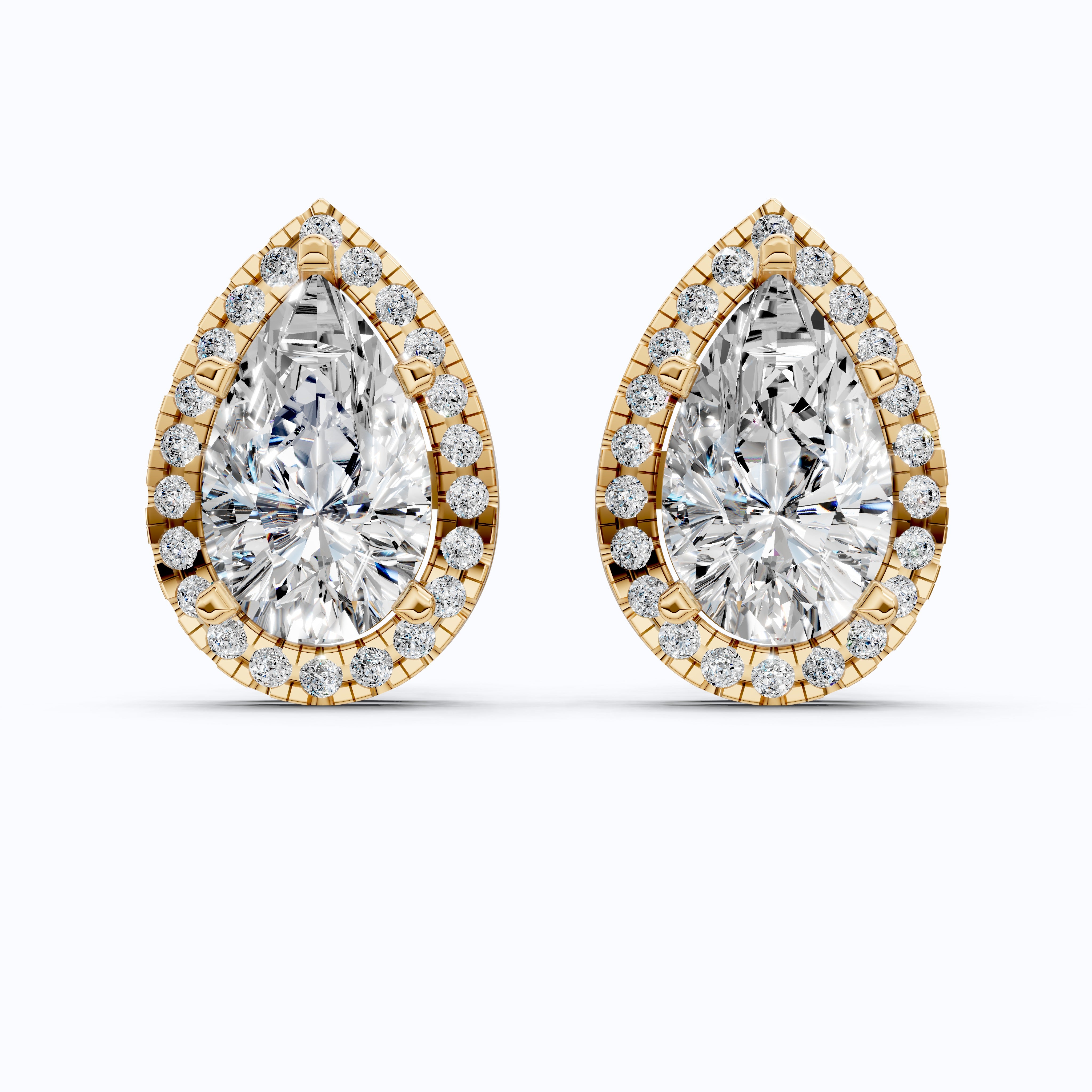 Classic Pear Halo Teardrop Stud Earrings in 14K Solid Gold, 2.20 TCW Pear Cut Lab Grown Diamonds, Everyday Jewelry, Wedding Gift for Her