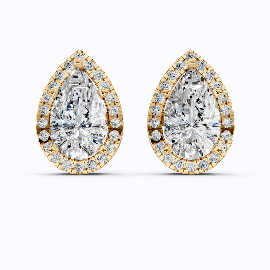 Classic Pear Halo Teardrop Stud Earrings in 14K Solid Gold, 2.20 TCW Pear Cut Lab Grown Diamonds, Everyday Jewelry, Wedding Gift for Her