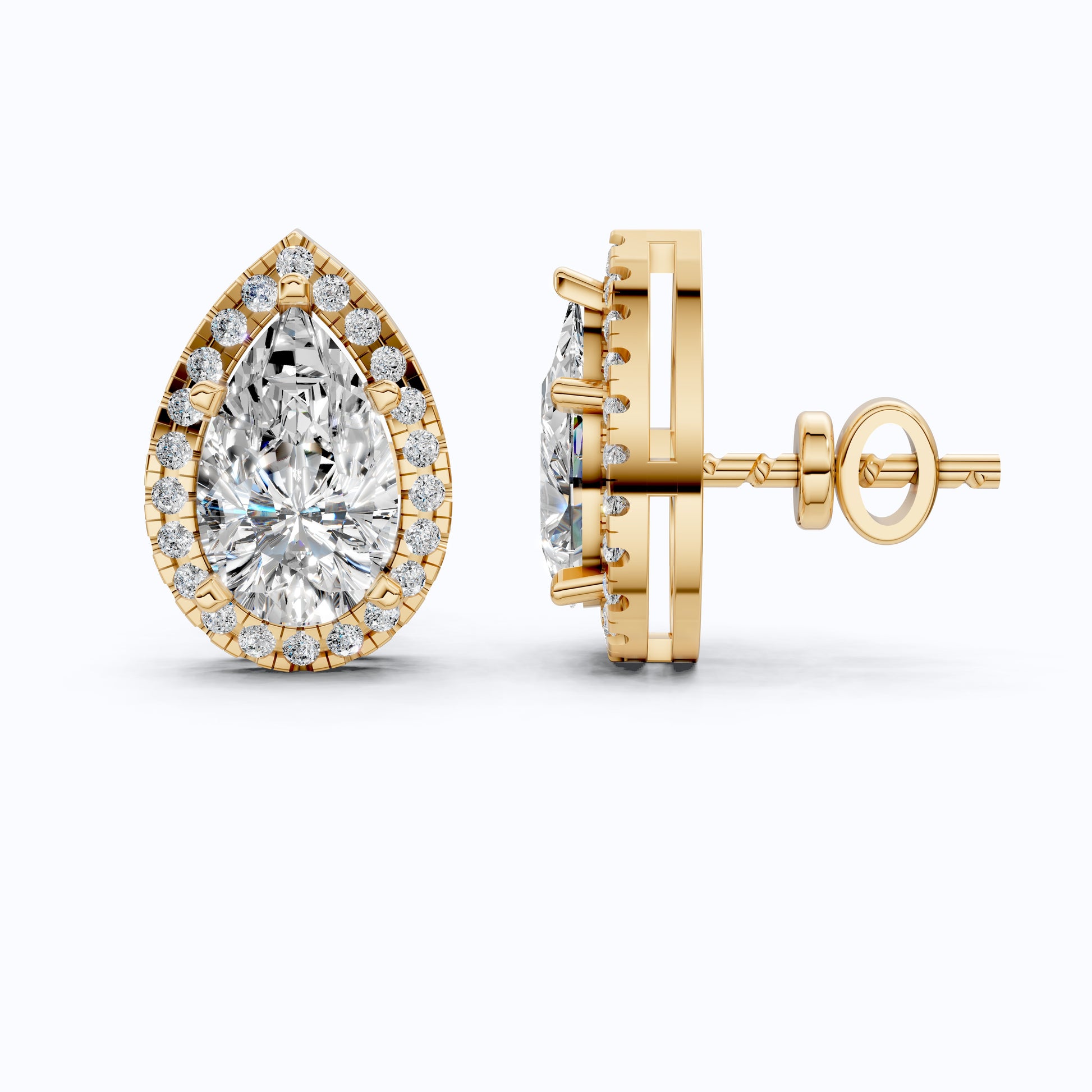 Classic Pear Halo Teardrop Stud Earrings in 14K Solid Gold, 2.20 TCW Pear Cut Lab Grown Diamonds, Everyday Jewelry, Wedding Gift for Her