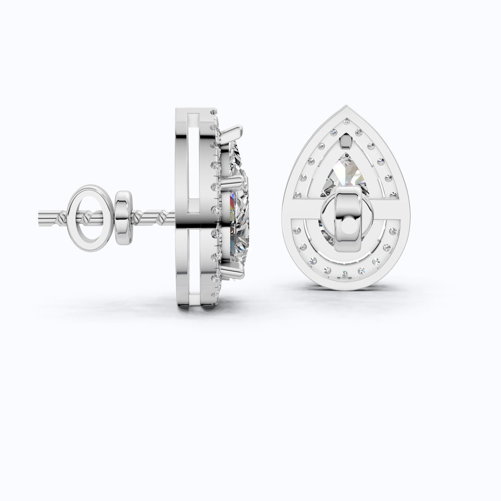 Classic Pear Halo Teardrop Stud Earrings in 14K Solid Gold, 2.20 TCW Pear Cut Lab Grown Diamonds, Everyday Jewelry, Wedding Gift for Her