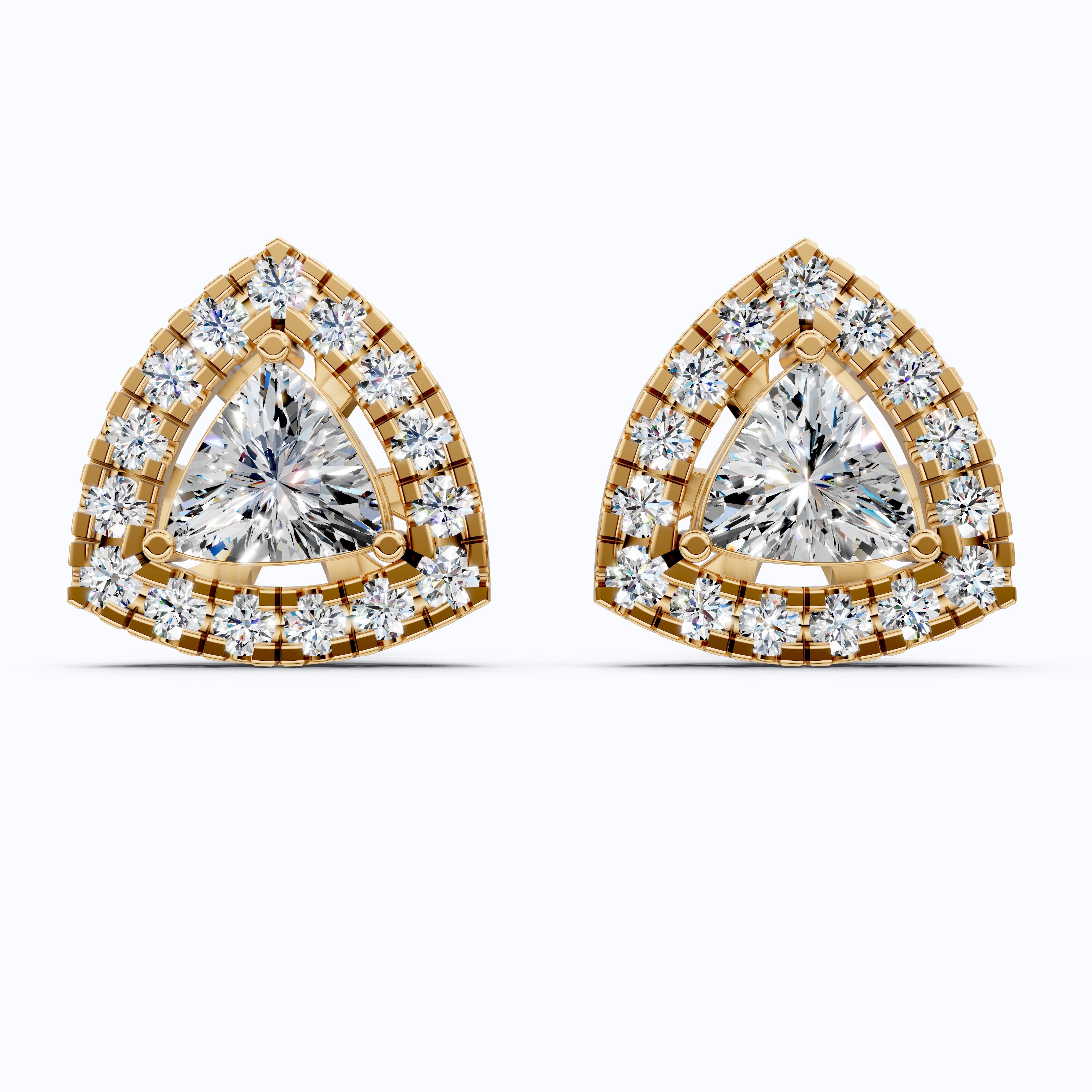 Art Deco Trillion Cut Halo Stud Earrings in Lab Diamond - 14K Solid Gold, Wedding Earrings for Women, Wedding Handmade Jewelry