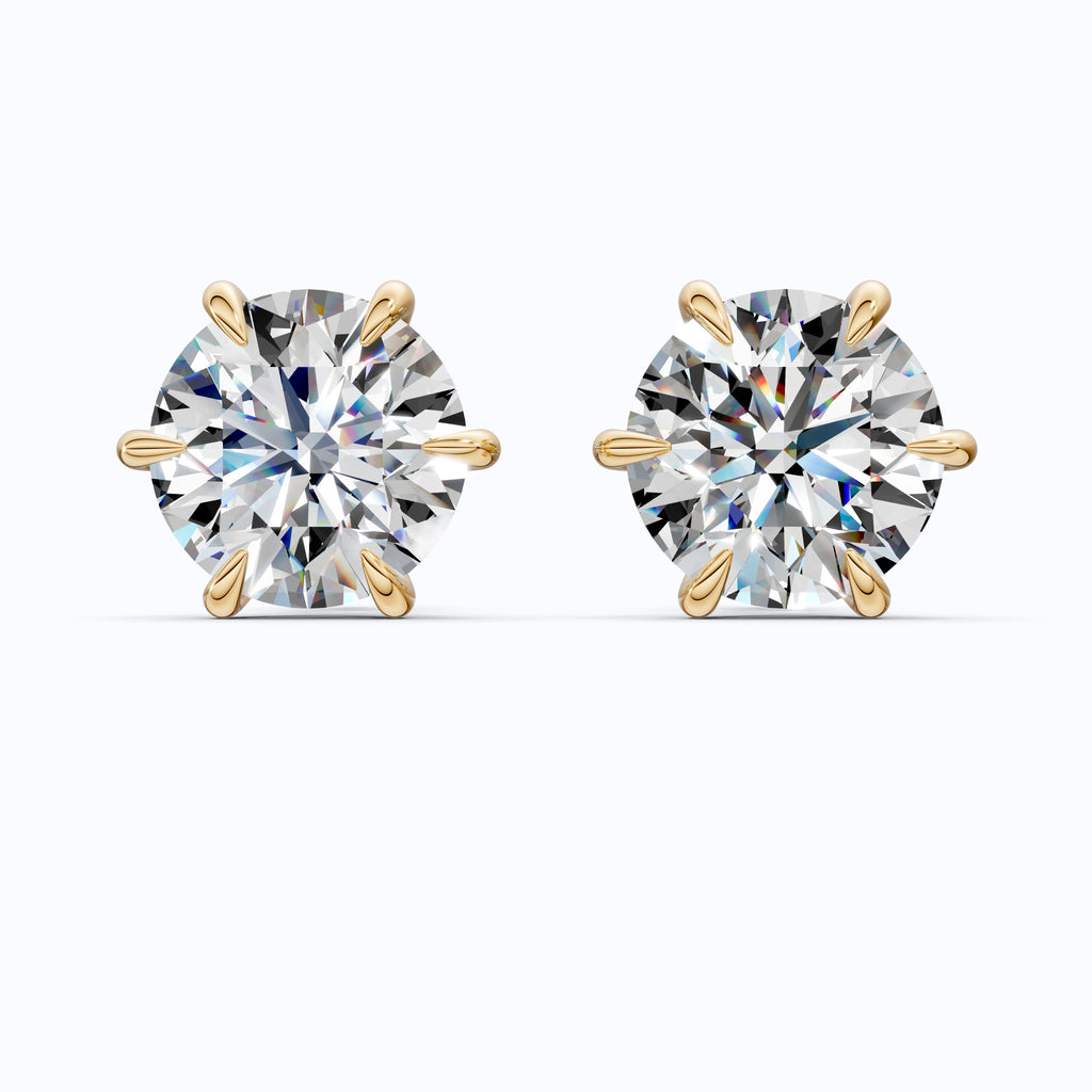 8.00 MM Modern Stud Earrings in 14K Yellow Gold, 4.00 TCW Round Cut Lab Created Diamonds, Unique Earrings For Wife, Handmade Jewelry