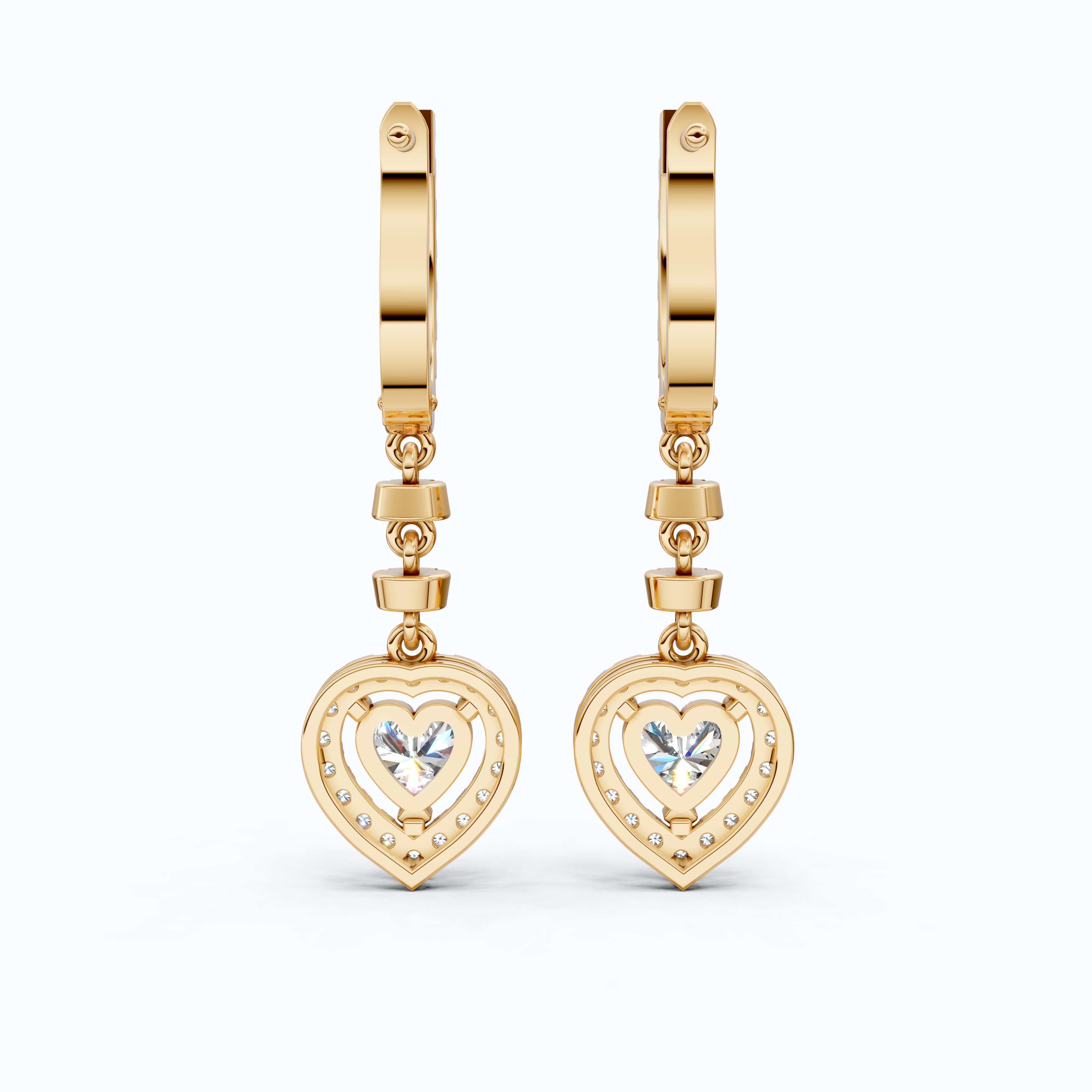 Luxury Heart Halo Drop Hoop Wedding Earrings in 14K Solid Gold, 1.00 TCW Heart Cut Lab Created Diamonds, Party Wear Jewelry, Wedding Gift For Her