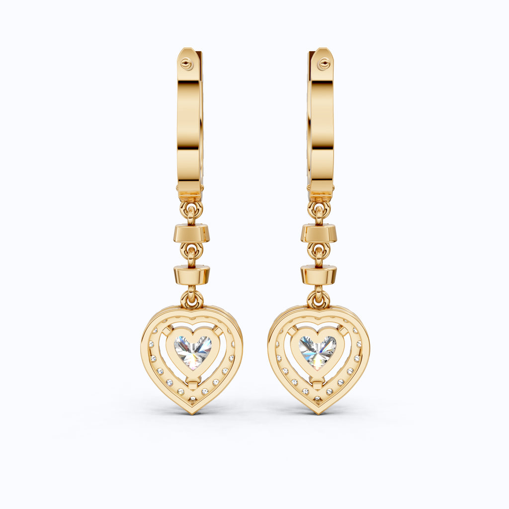 Luxury Heart Halo Drop Hoop Wedding Earrings in 14K Solid Gold, 1.00 TCW Heart Cut Lab Created Diamonds, Party Wear Jewelry, Wedding Gift For Her