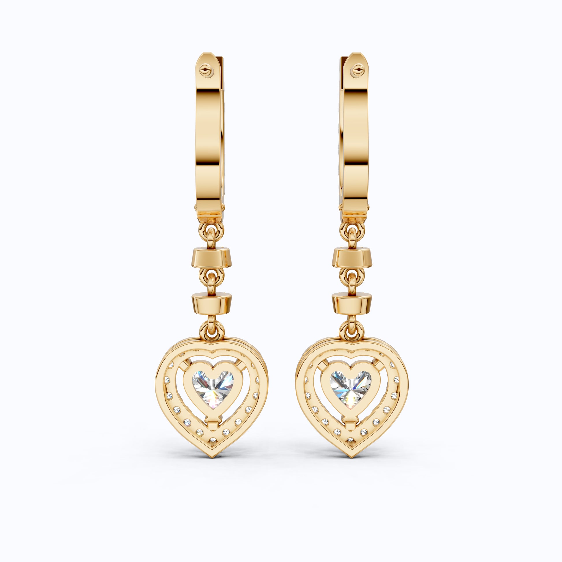 Luxury Heart Halo Drop Hoop Wedding Earrings in 14K Solid Gold, 1.00 TCW Heart Cut Lab Created Diamonds, Party Wear Jewelry, Wedding Gift For Her