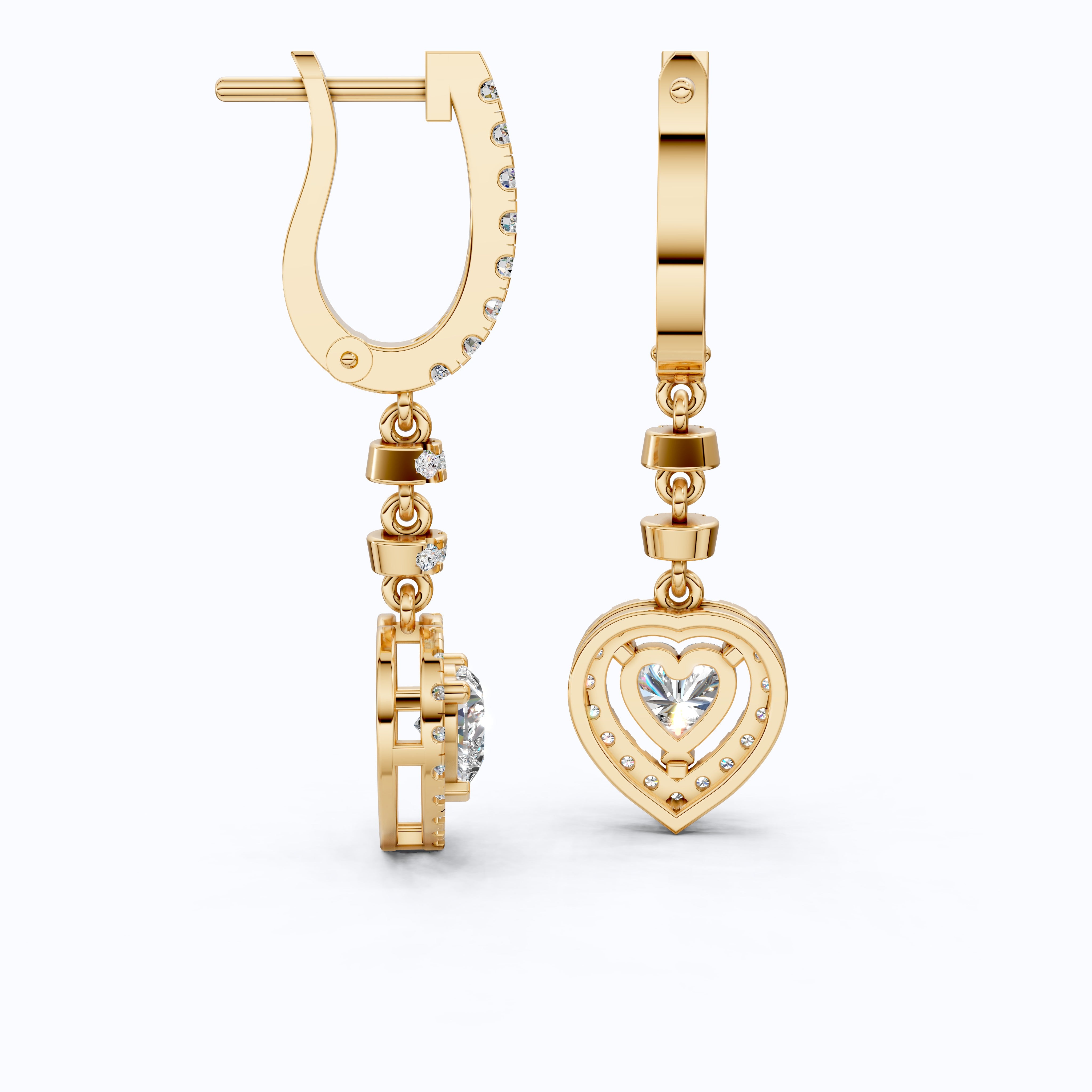 Luxury Heart Halo Drop Hoop Wedding Earrings in 14K Solid Gold, 1.00 TCW Heart Cut Lab Created Diamonds, Party Wear Jewelry, Wedding Gift For Her