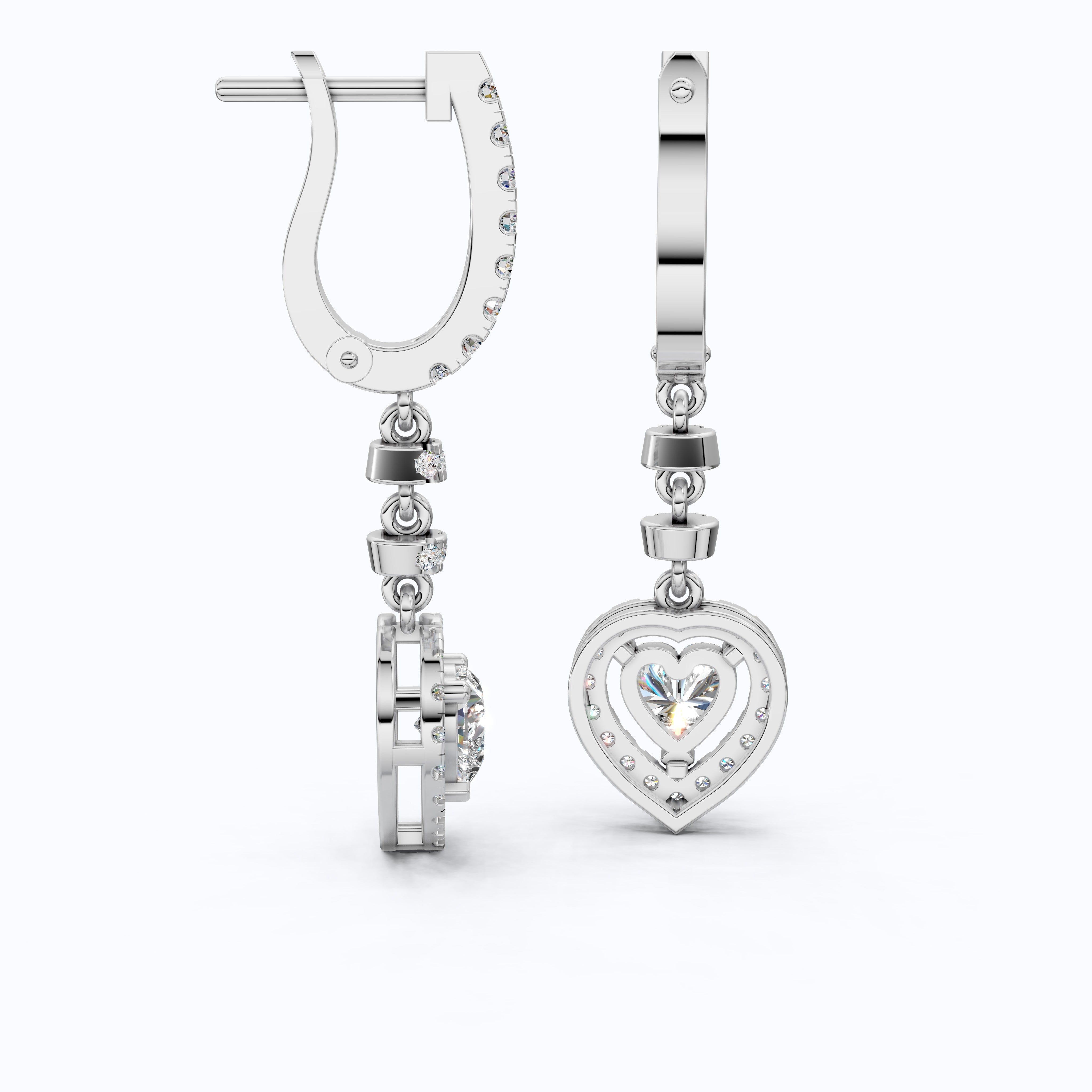 Luxury Heart Halo Drop Hoop Wedding Earrings in 14K Solid Gold, 1.00 TCW Heart Cut Lab Created Diamonds, Party Wear Jewelry, Wedding Gift For Her