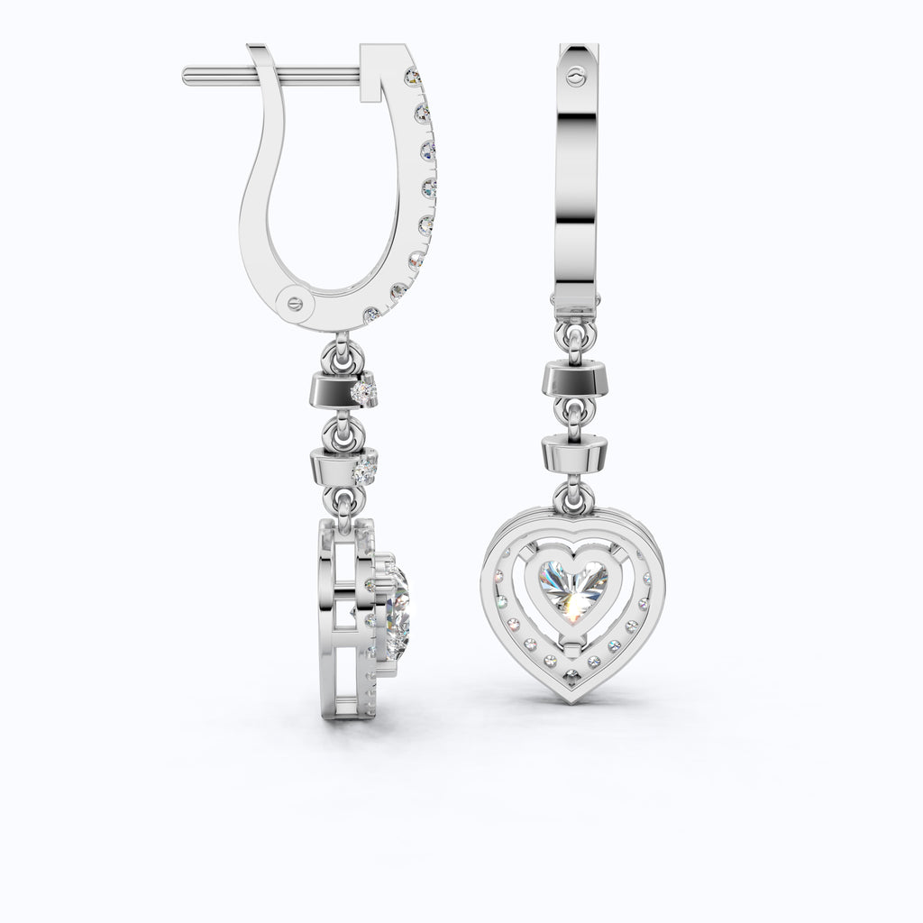 Luxury Heart Halo Drop Hoop Wedding Earrings in 14K Solid Gold, 1.00 TCW Heart Cut Lab Created Diamonds, Party Wear Jewelry, Wedding Gift For Her