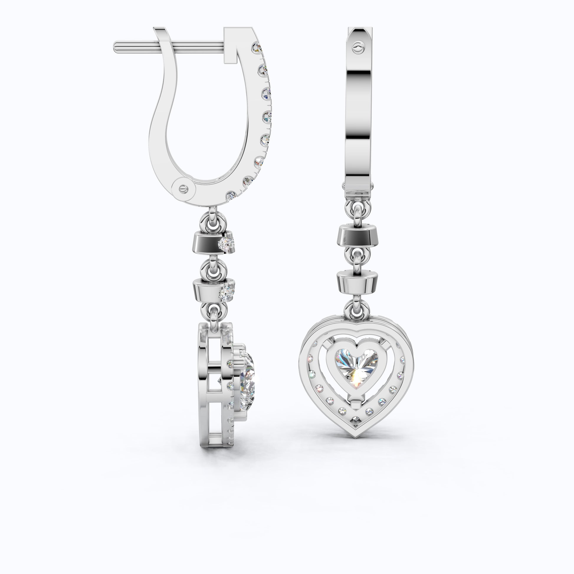 Luxury Heart Halo Drop Hoop Wedding Earrings in 14K Solid Gold, 1.00 TCW Heart Cut Lab Created Diamonds, Party Wear Jewelry, Wedding Gift For Her