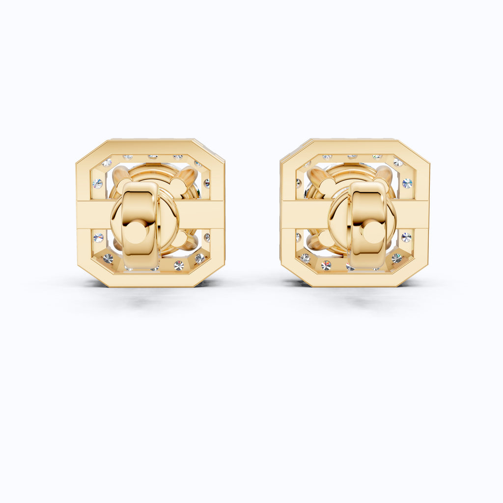 Geometric Halo Wedding Earrings in Lab Grown Diamond – 14k Solid Gold, Unique Stud Earrings For Women, Anniversary Gift, Bridal Jewelry