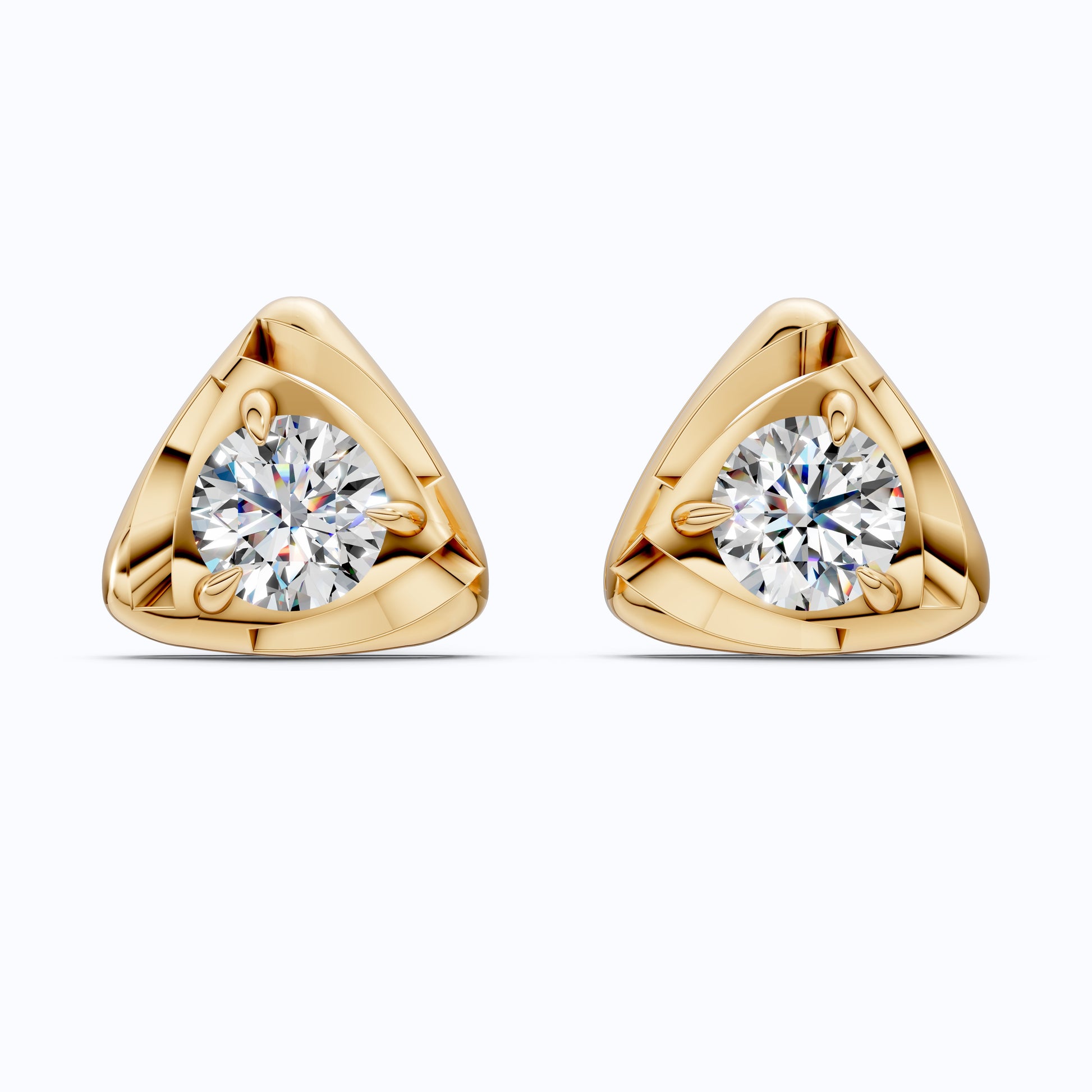 Trillion Frame Round Solitaire Stud Earrings in 14k Solid Gold, 1.00 TCW Round Cut Lab Created Diamonds, Unique Studs Gift for Wife, Everyday Earrings