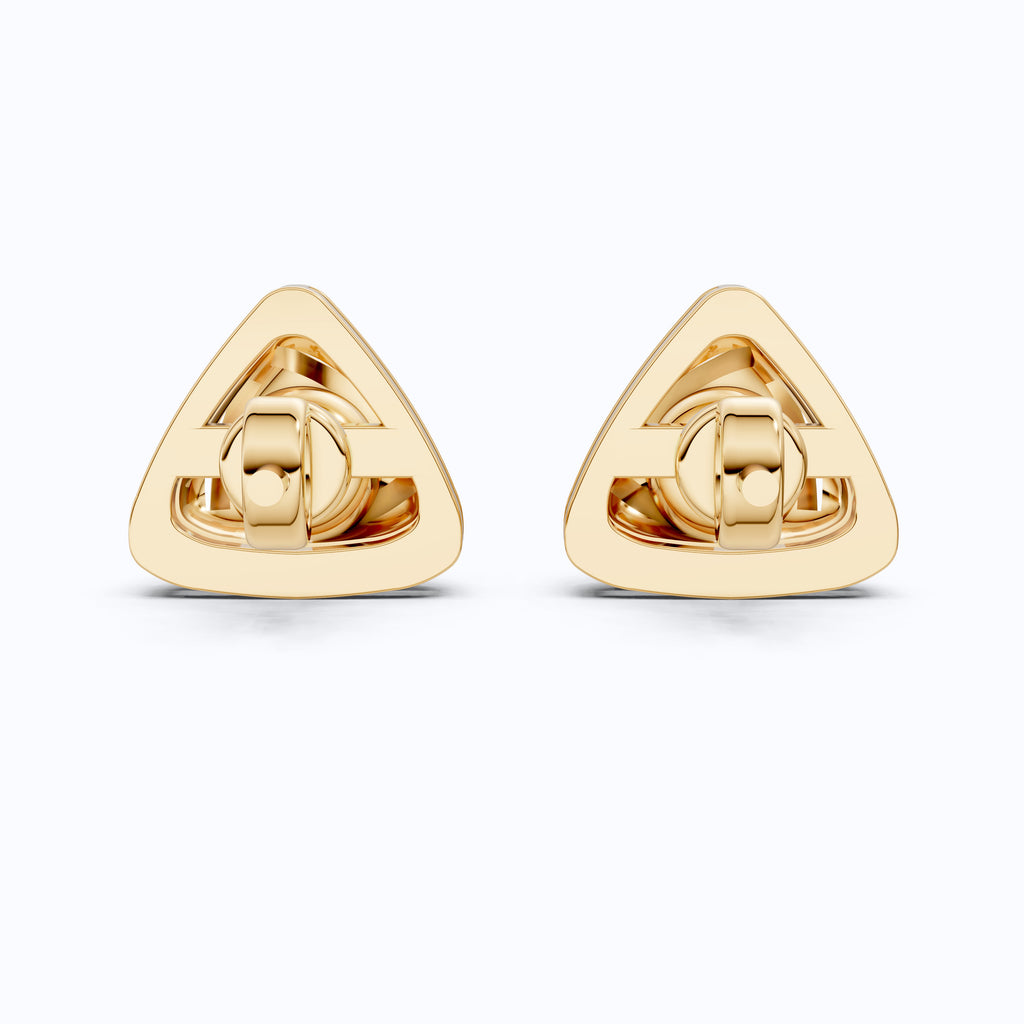 Trillion Frame Round Solitaire Stud Earrings in 14k Solid Gold, 1.00 TCW Round Cut Lab Created Diamonds, Unique Studs Gift for Wife, Everyday Earrings