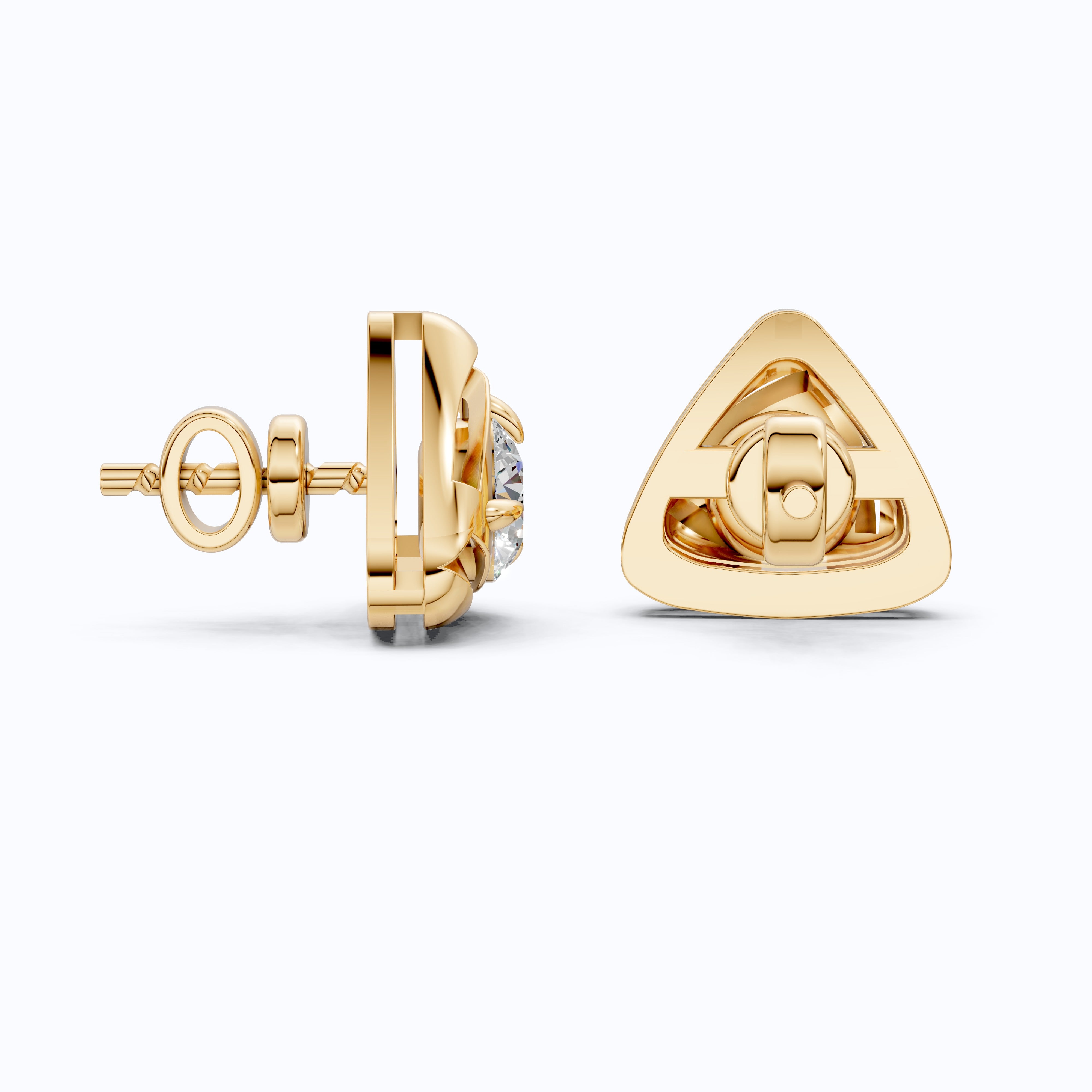 Trillion Frame Round Solitaire Stud Earrings in 14k Solid Gold, 1.00 TCW Round Cut Lab Created Diamonds, Unique Studs Gift for Wife, Everyday Earrings