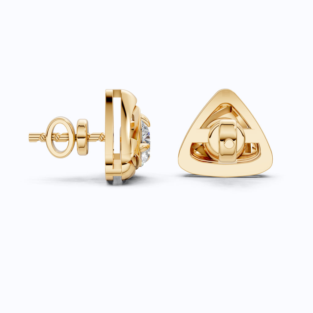 Trillion Frame Round Solitaire Stud Earrings in 14k Solid Gold, 1.00 TCW Round Cut Lab Created Diamonds, Unique Studs Gift for Wife, Everyday Earrings