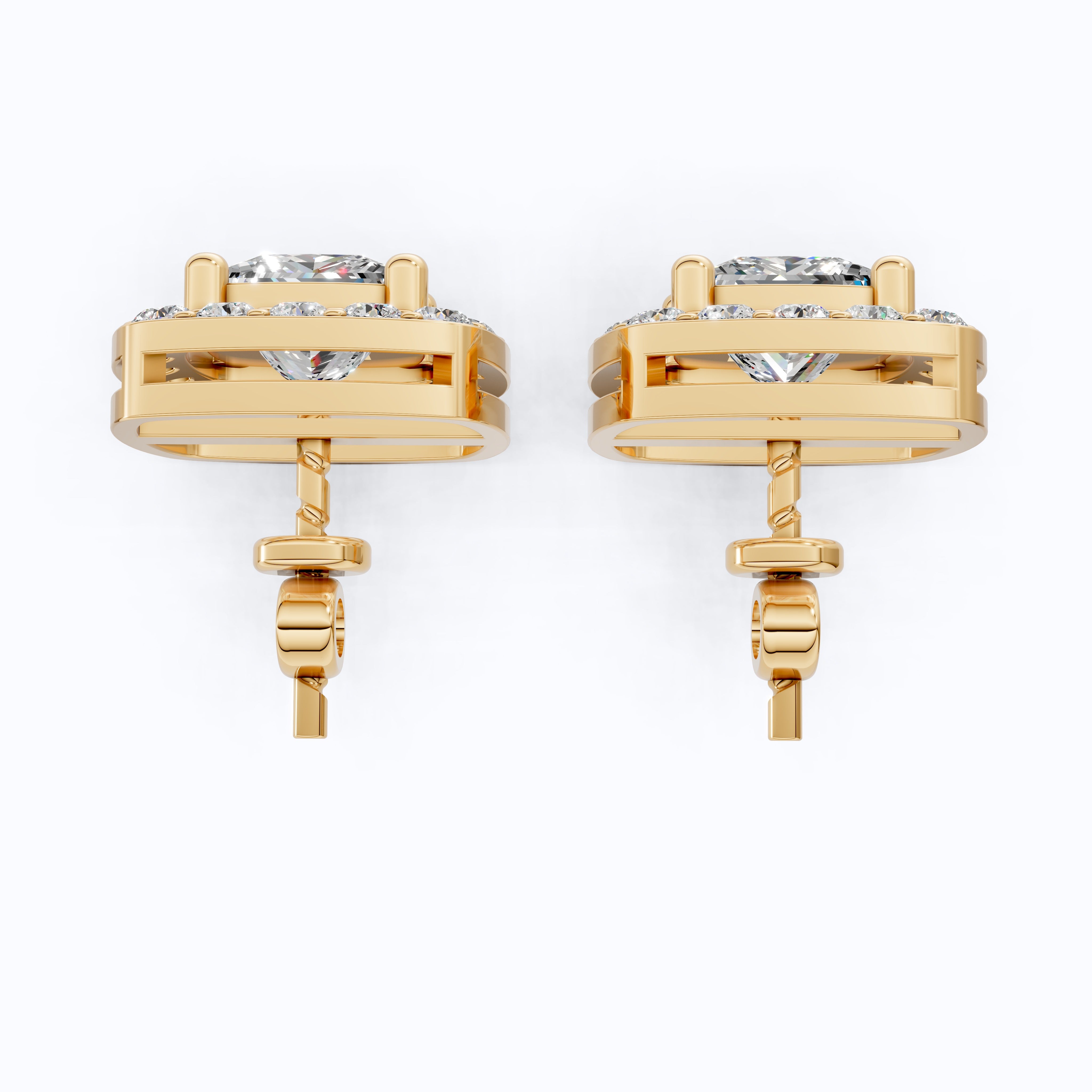 Curved Squared Halo Stud Earrings in 14K Solid Gold, 2.00 TCW Princess Cut Lab Grown Diamonds, Anniversary Gift For Her, Bridal Jewelry