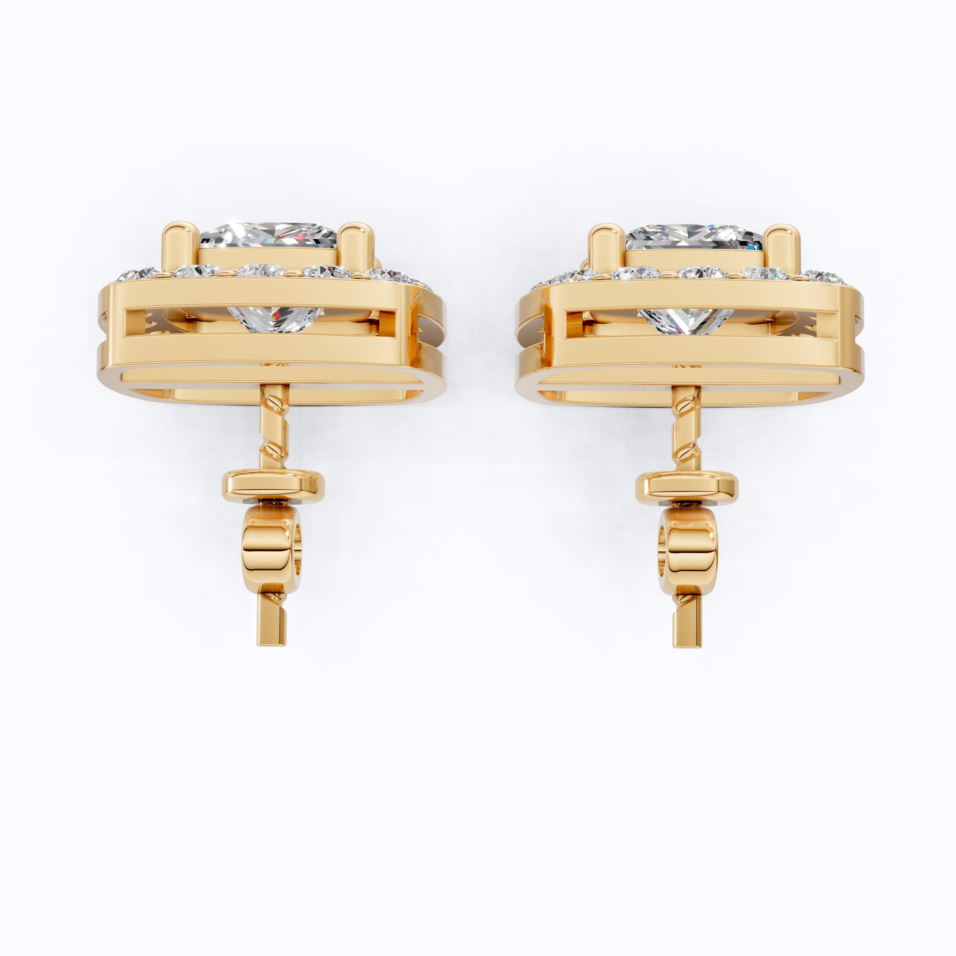 Curved Squared Halo Stud Earrings in 14K Solid Gold, 2.00 TCW Princess Cut Lab Grown Diamonds, Anniversary Gift For Her, Bridal Jewelry