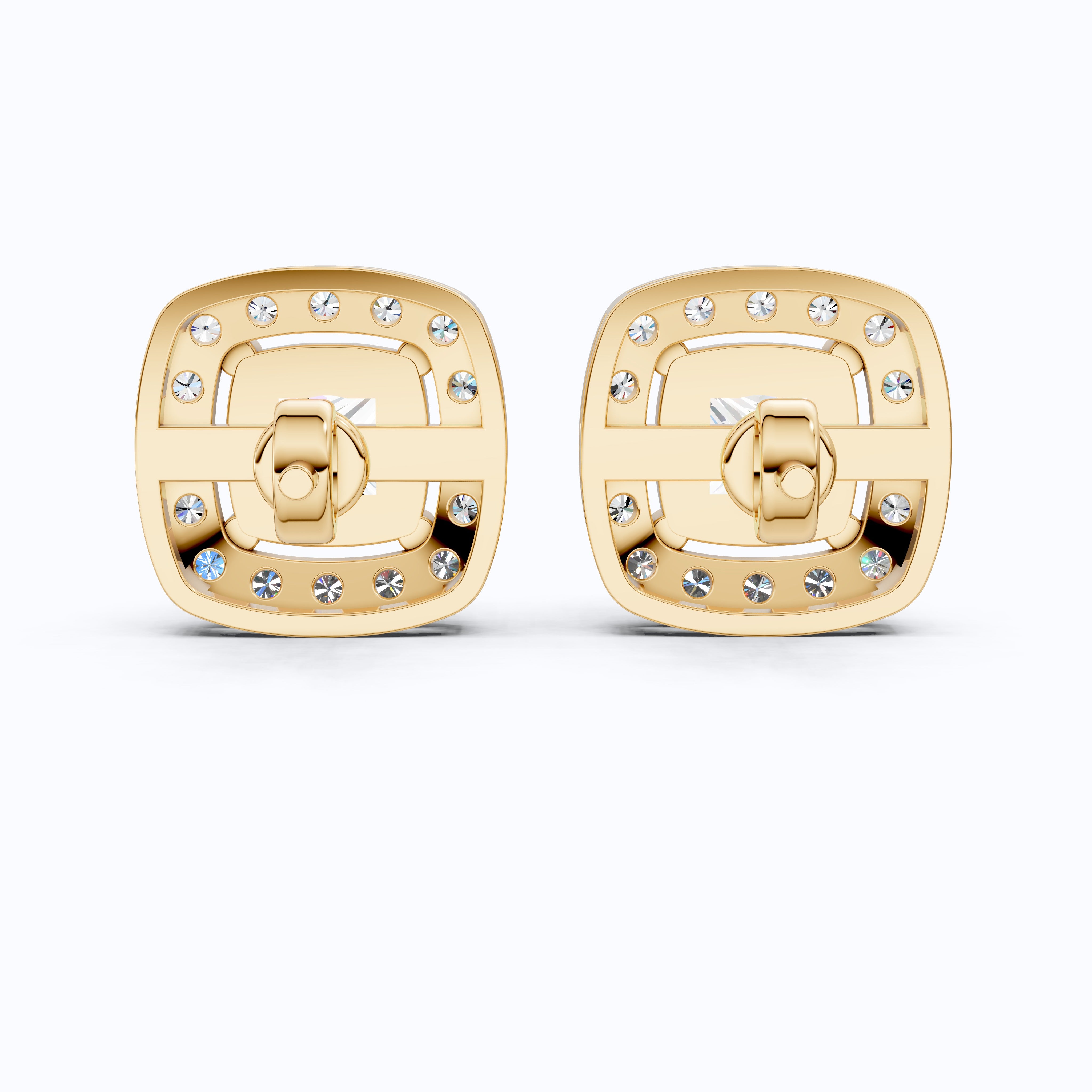 Curved Squared Halo Stud Earrings in 14K Solid Gold, 2.00 TCW Princess Cut Lab Grown Diamonds, Anniversary Gift For Her, Bridal Jewelry