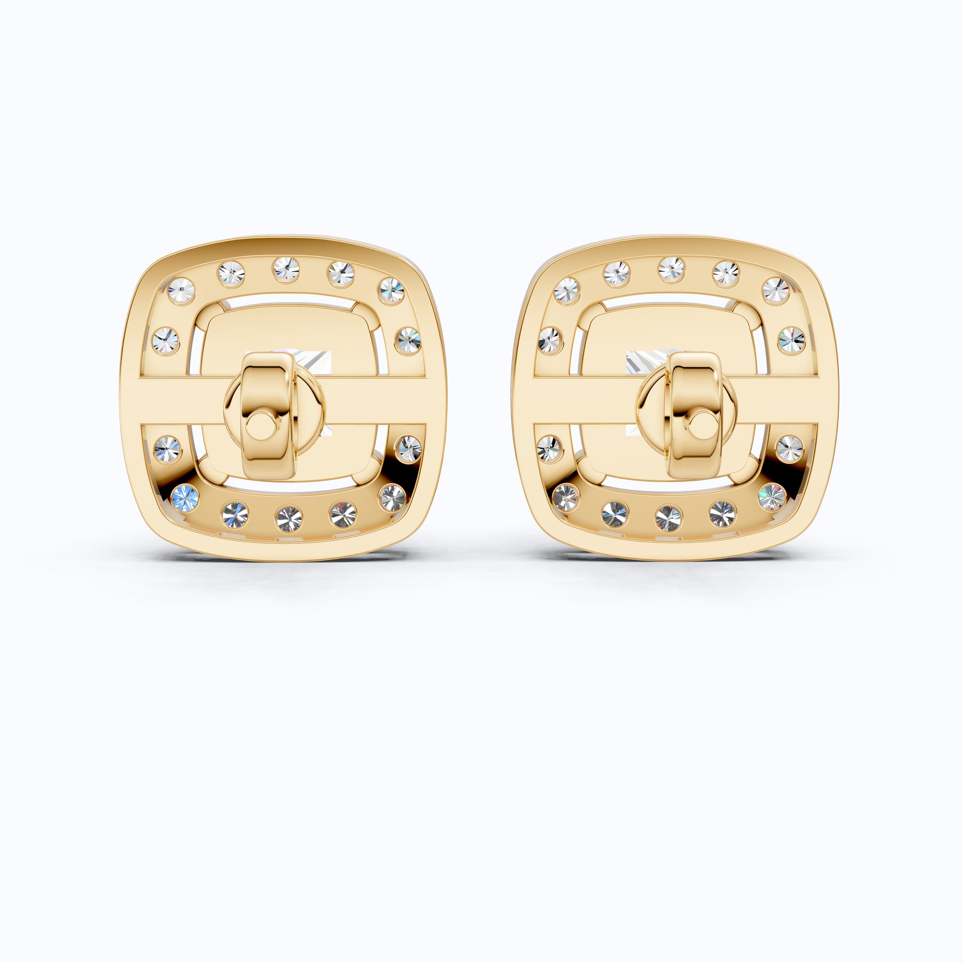 Curved Squared Halo Stud Earrings in 14K Solid Gold, 2.00 TCW Princess Cut Lab Grown Diamonds, Anniversary Gift For Her, Bridal Jewelry