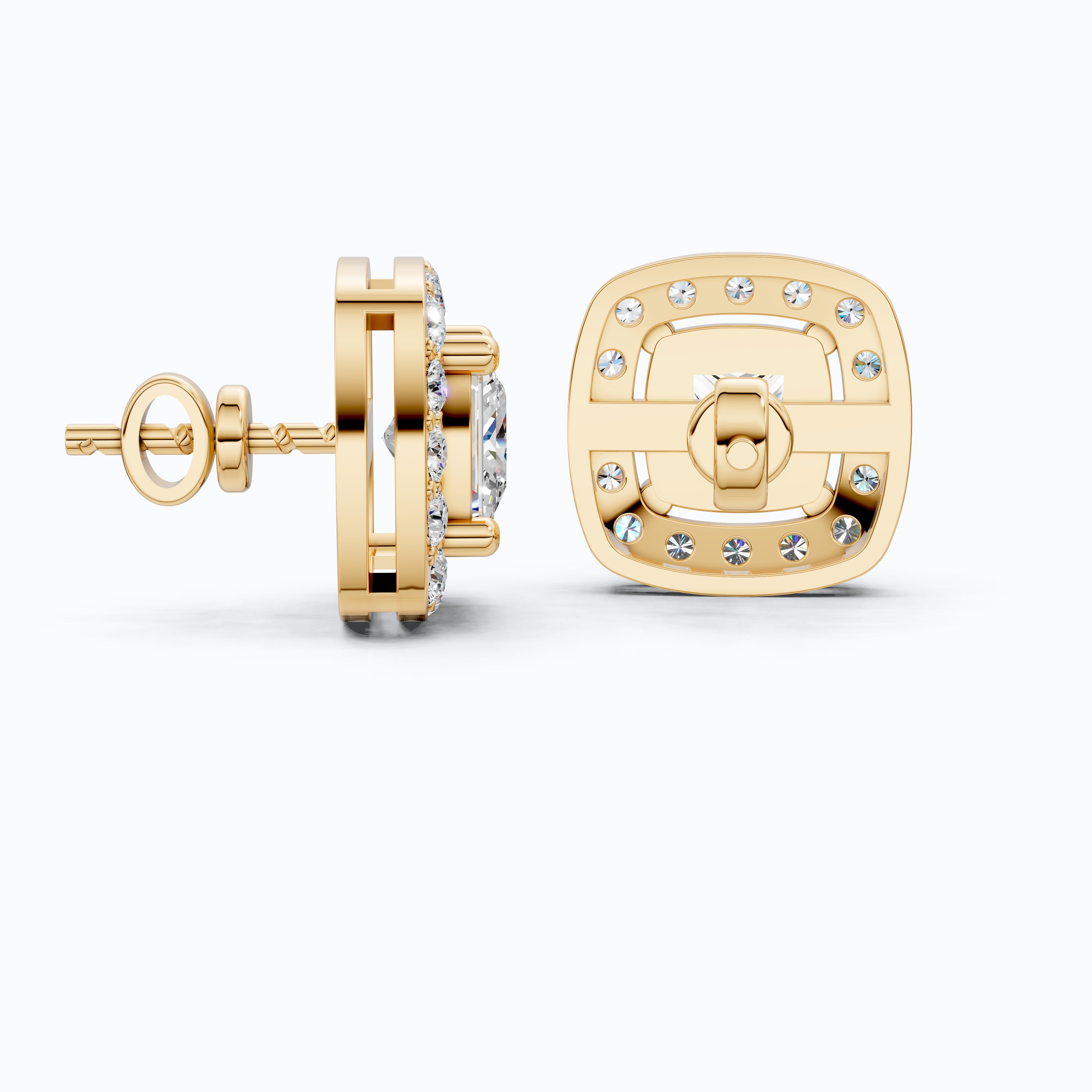 Curved Squared Halo Stud Earrings in 14K Solid Gold, 2.00 TCW Princess Cut Lab Grown Diamonds, Anniversary Gift For Her, Bridal Jewelry