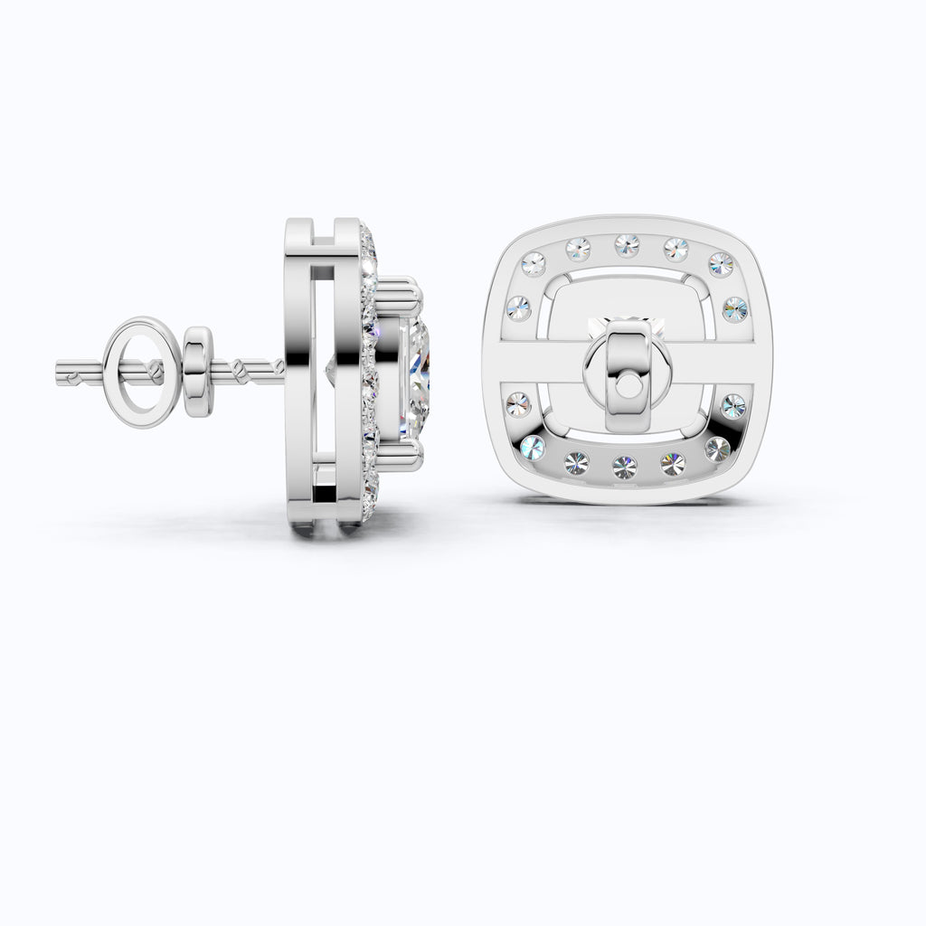 Curved Squared Halo Stud Earrings in 14K Solid Gold, 2.00 TCW Princess Cut Lab Grown Diamonds, Anniversary Gift For Her, Bridal Jewelry