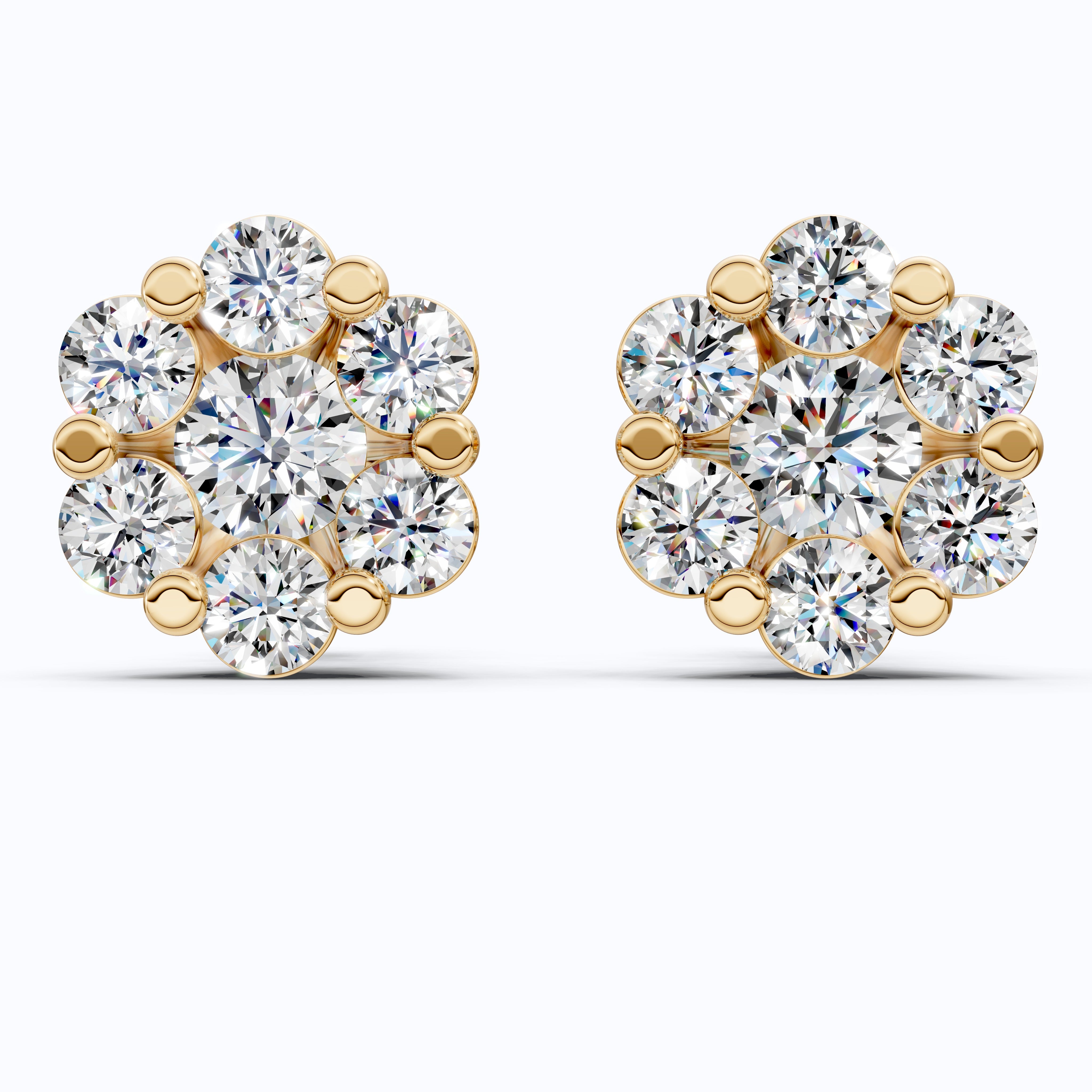 Timeless Floral Halo Stud Earrings in 14K Solid Gold, 0.22 CT Round Cut Lab Created Diamond, Elegant Earrings, Gift for Her