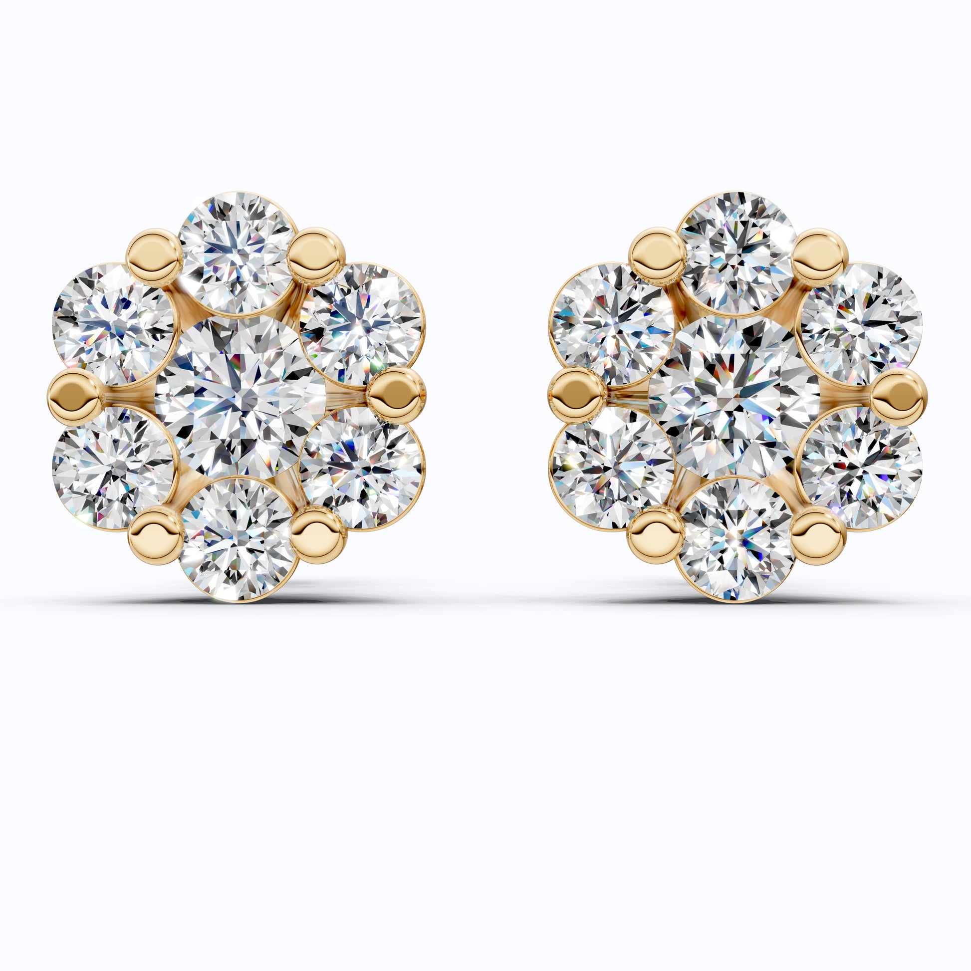Timeless Floral Halo Stud Earrings in 14K Solid Gold, 0.22 CT Round Cut Lab Created Diamond, Elegant Earrings, Gift for Her