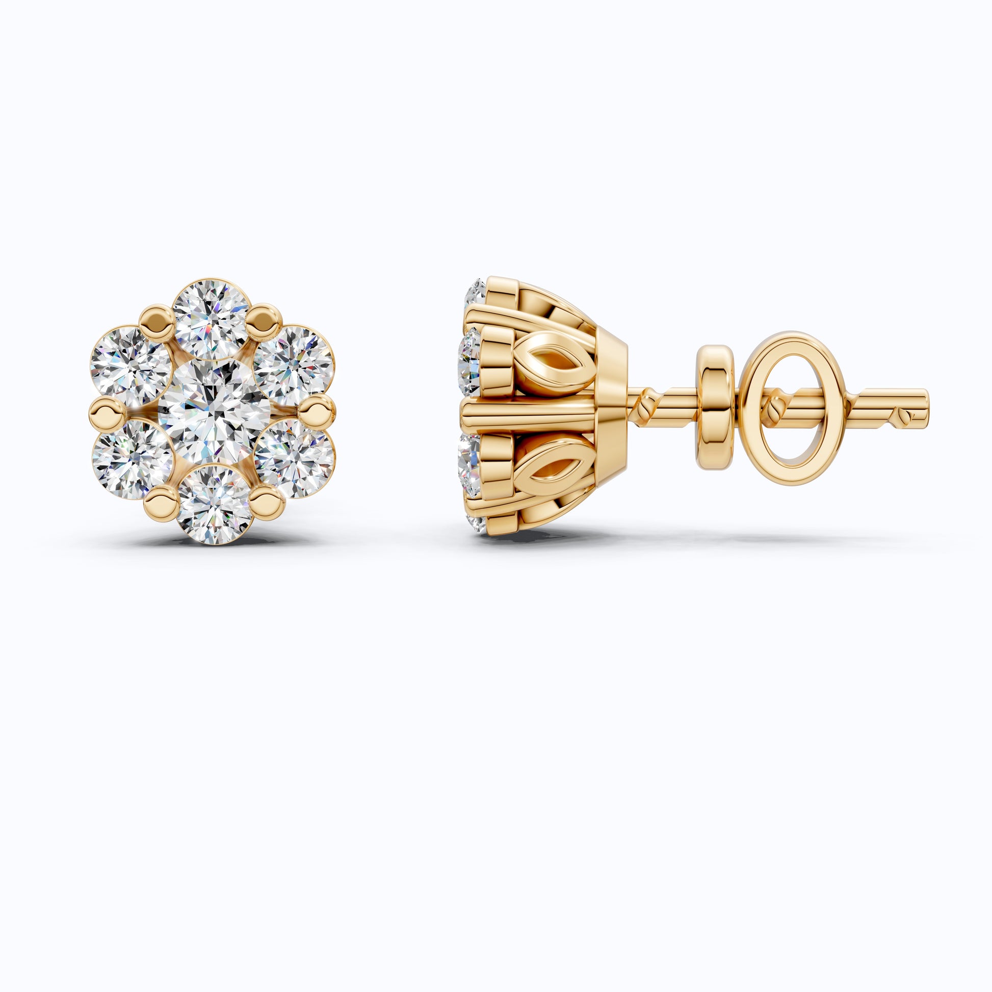 Timeless Floral Halo Stud Earrings in 14K Solid Gold, 0.22 CT Round Cut Lab Created Diamond, Elegant Earrings, Gift for Her