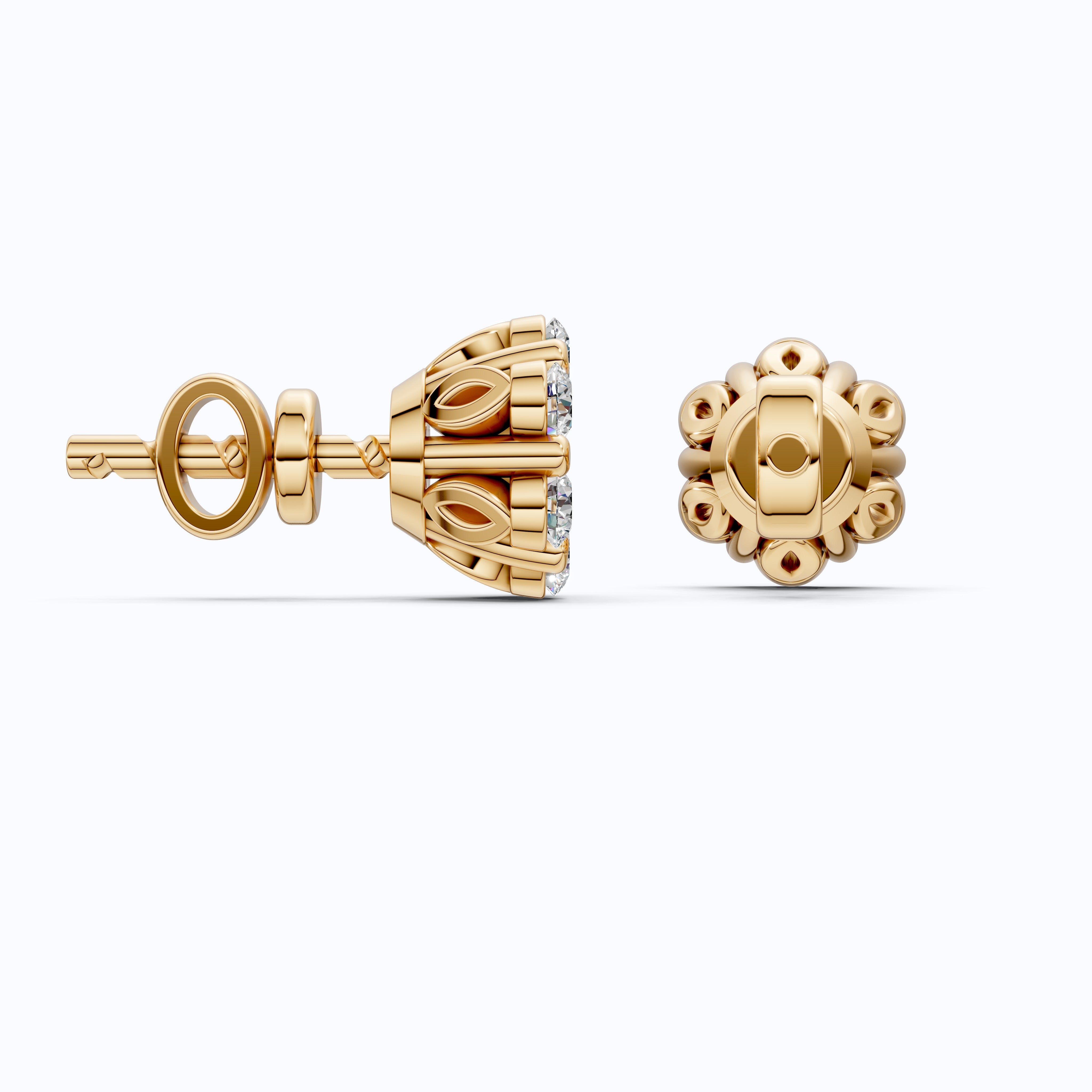 Timeless Floral Halo Stud Earrings in 14K Solid Gold, 0.22 CT Round Cut Lab Created Diamond, Elegant Earrings, Gift for Her