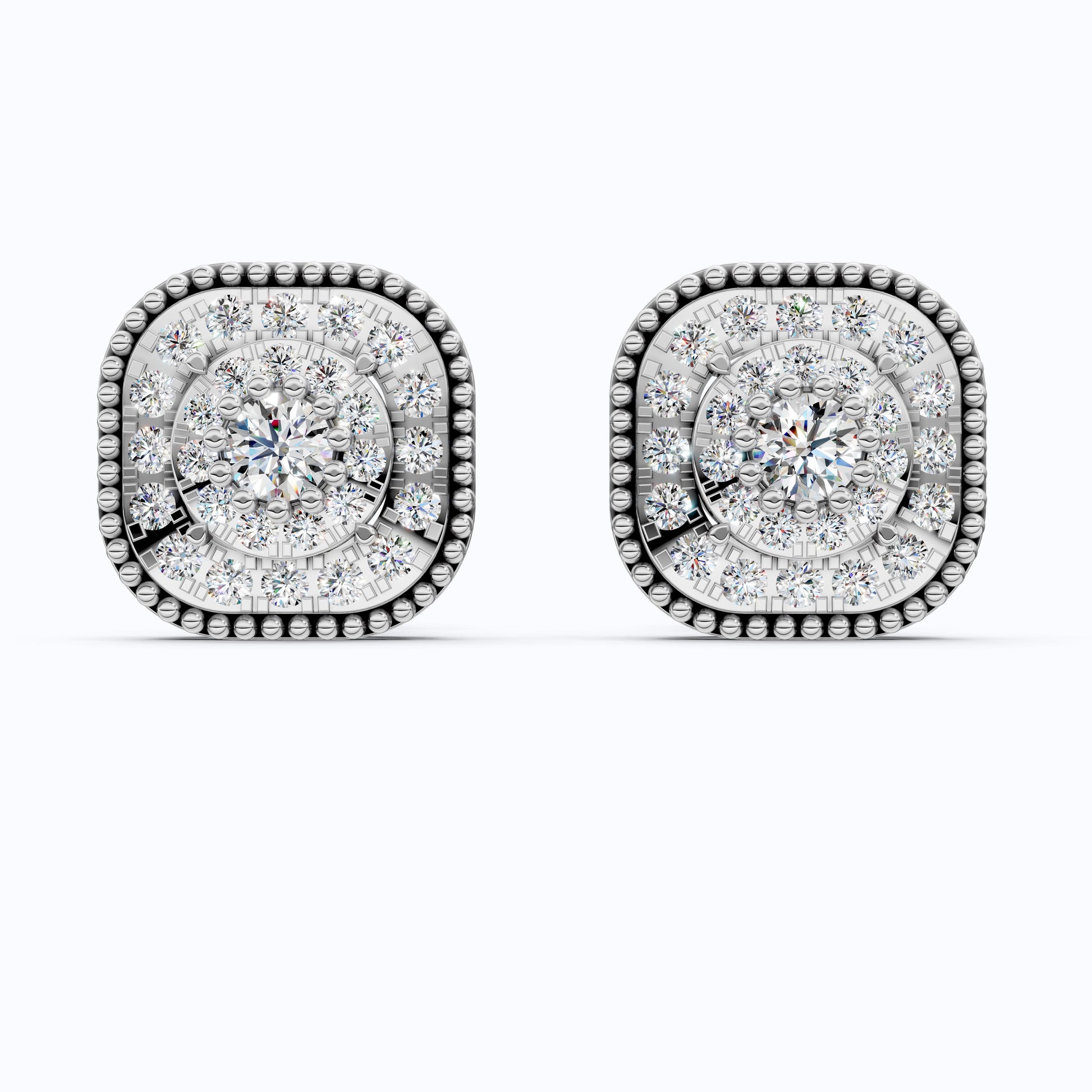 Vintage Cushion Halo Double Layer Cluster Wedding Earrings in Lab Grown Diamond - 14k Solid Gold, Milgrain Earrings for Women, Everyday Jewelry