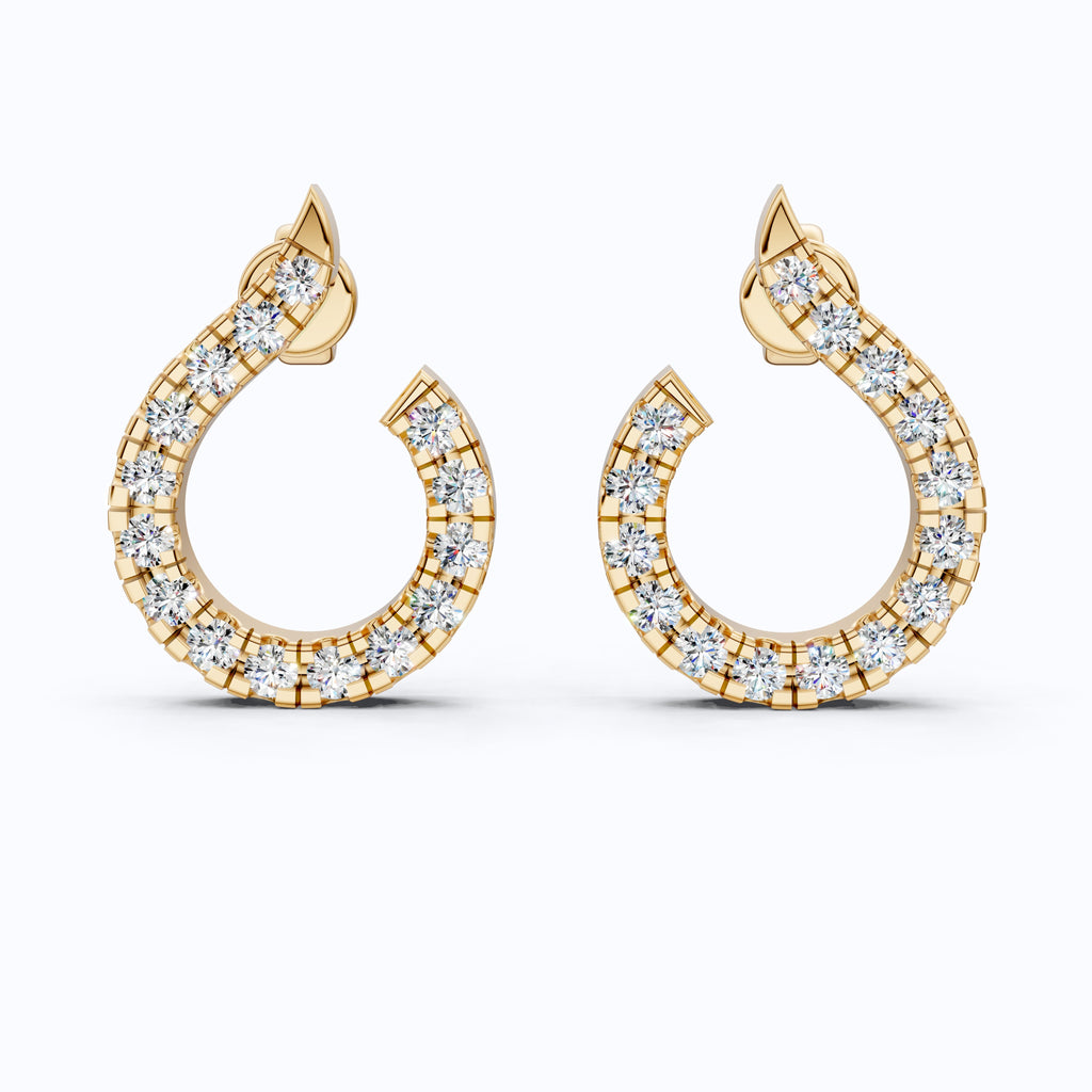 Sparkling Pavé Open Hoop Huggies Earrings in 14K Solid Gold, 0.24 TCW Round Cut Lab Created Diamonds, Minimal Earrings, Wedding Gift for Her, Daily Wear