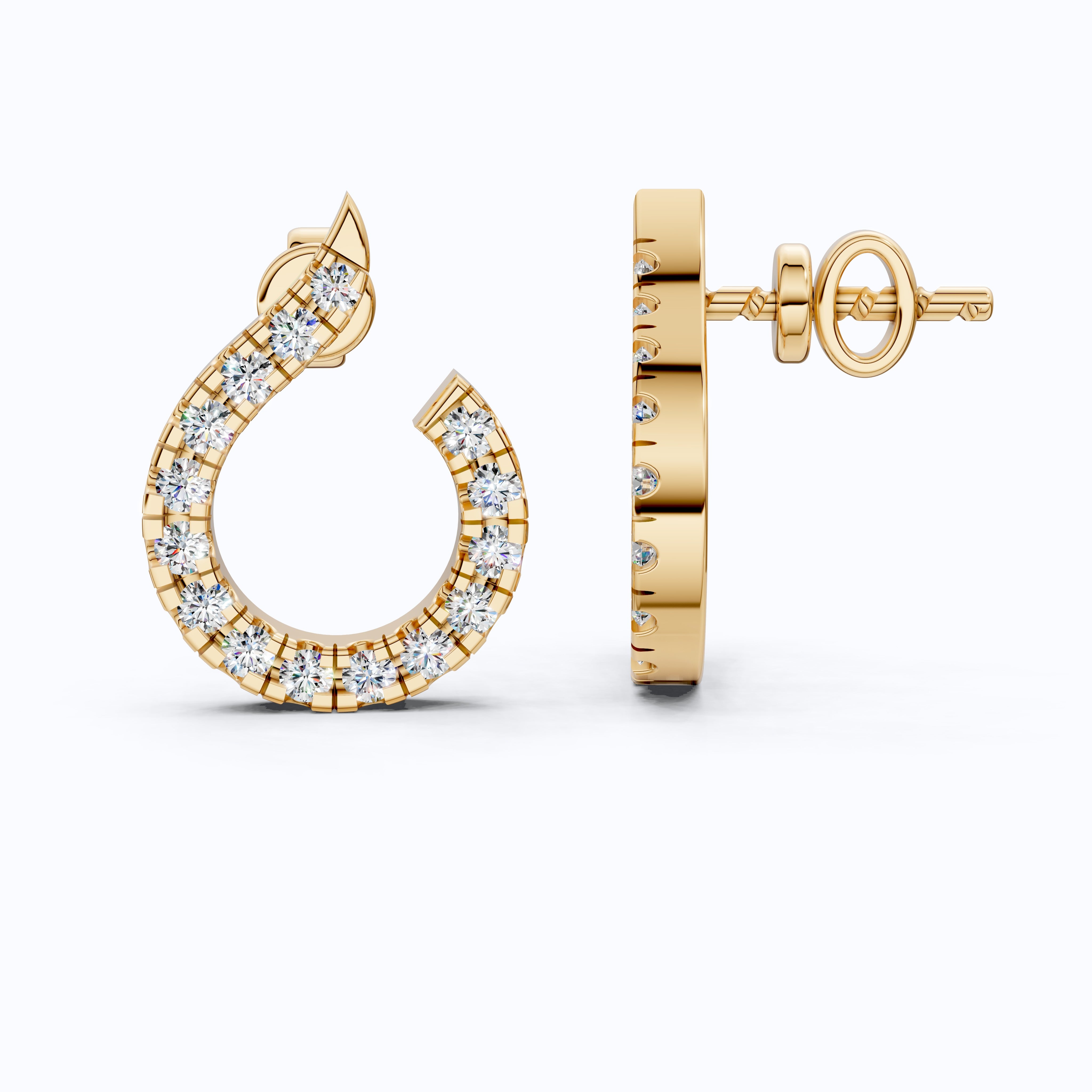 Sparkling Pavé Open Hoop Huggies Earrings in 14K Solid Gold, 0.24 TCW Round Cut Lab Created Diamonds, Minimal Earrings, Wedding Gift for Her, Daily Wear