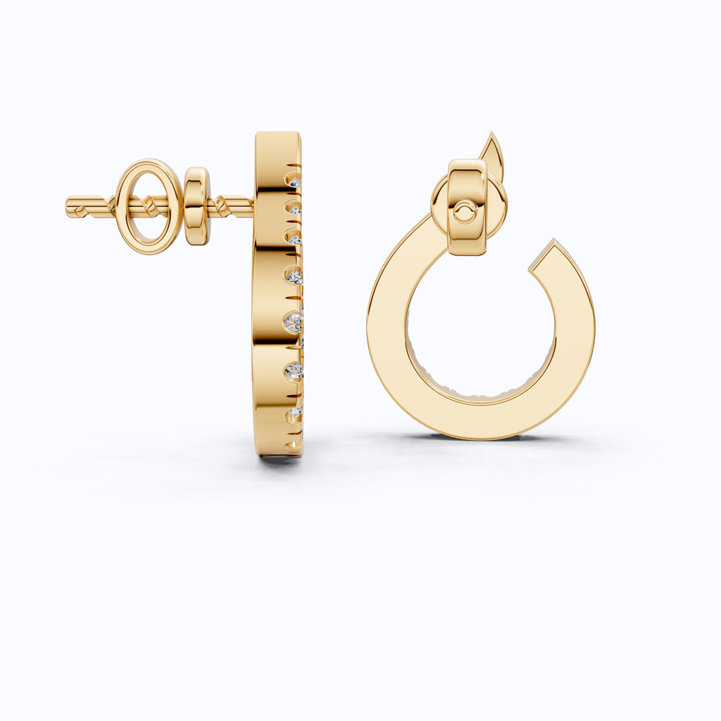 Sparkling Pavé Open Hoop Huggies Earrings in 14K Solid Gold, 0.24 TCW Round Cut Lab Created Diamonds, Minimal Earrings, Wedding Gift for Her, Daily Wear