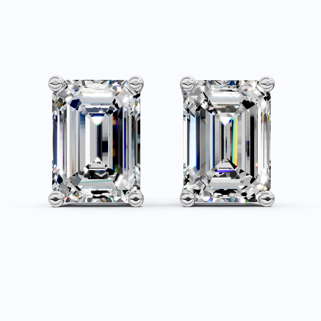 Emerald Cut Diamond Earrings for Women, Lab Grown Diamond Stud Earrings, Screw Back Earrings, Anniversary Gifts for Wife