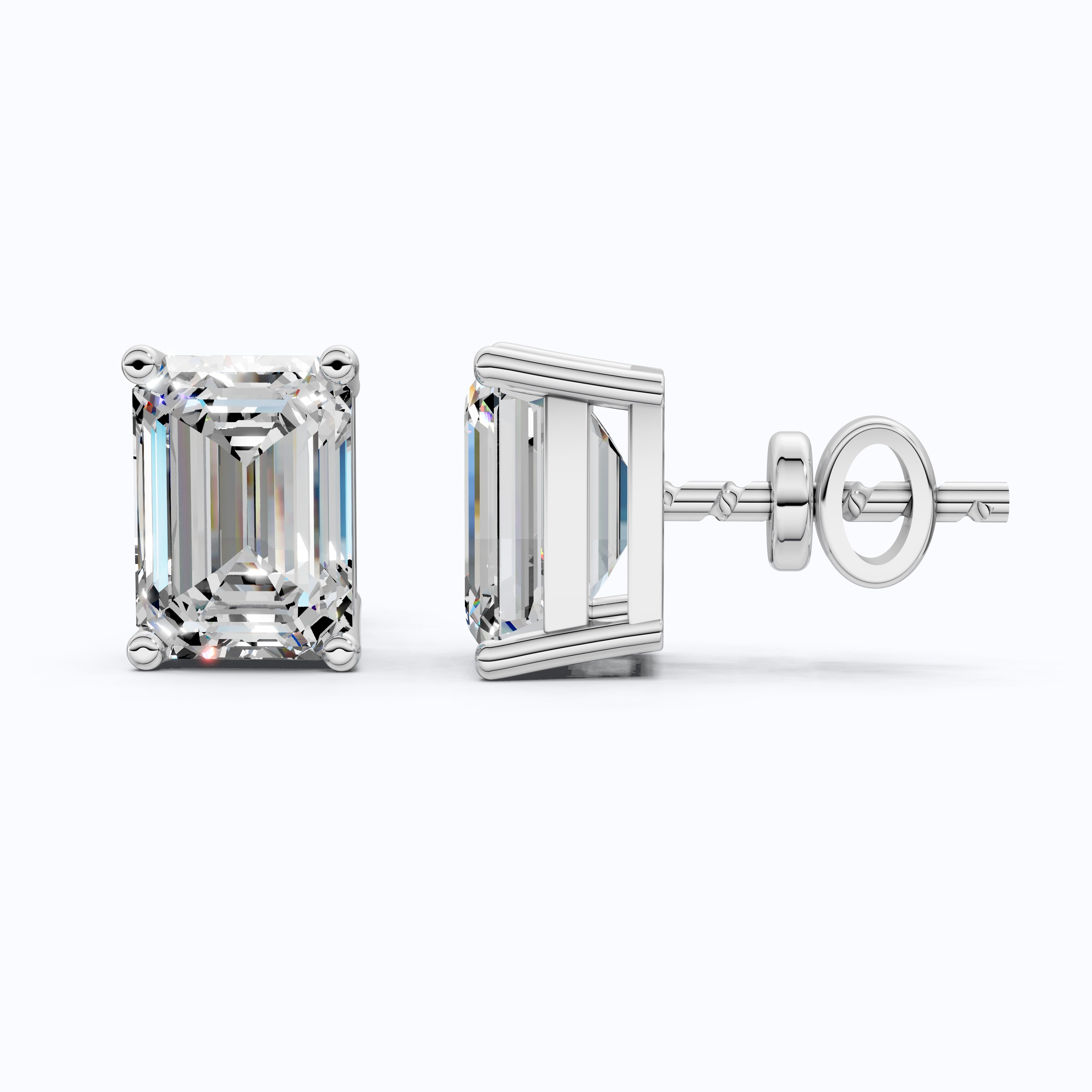 Emerald Cut Diamond Earrings for Women, Lab Grown Diamond Stud Earrings, Screw Back Earrings, Anniversary Gifts for Wife