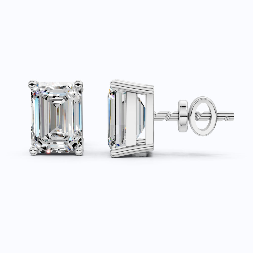 Emerald Cut Diamond Earrings for Women, Lab Grown Diamond Stud Earrings, Screw Back Earrings, Anniversary Gifts for Wife