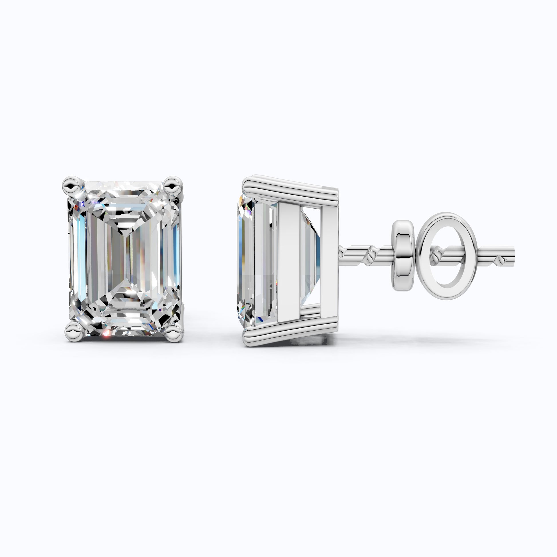 Emerald Cut Diamond Earrings for Women, Lab Grown Diamond Stud Earrings, Screw Back Earrings, Anniversary Gifts for Wife