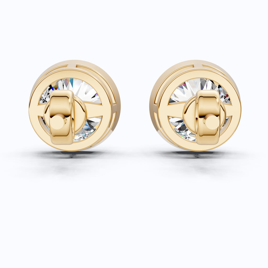 Elegant Bezel Round Solitaire Stud Earrings in 14K Solid Gold, 2.00 TCW Round Cut Lab Grown Diamond, Handmade Studs, Gift for Women