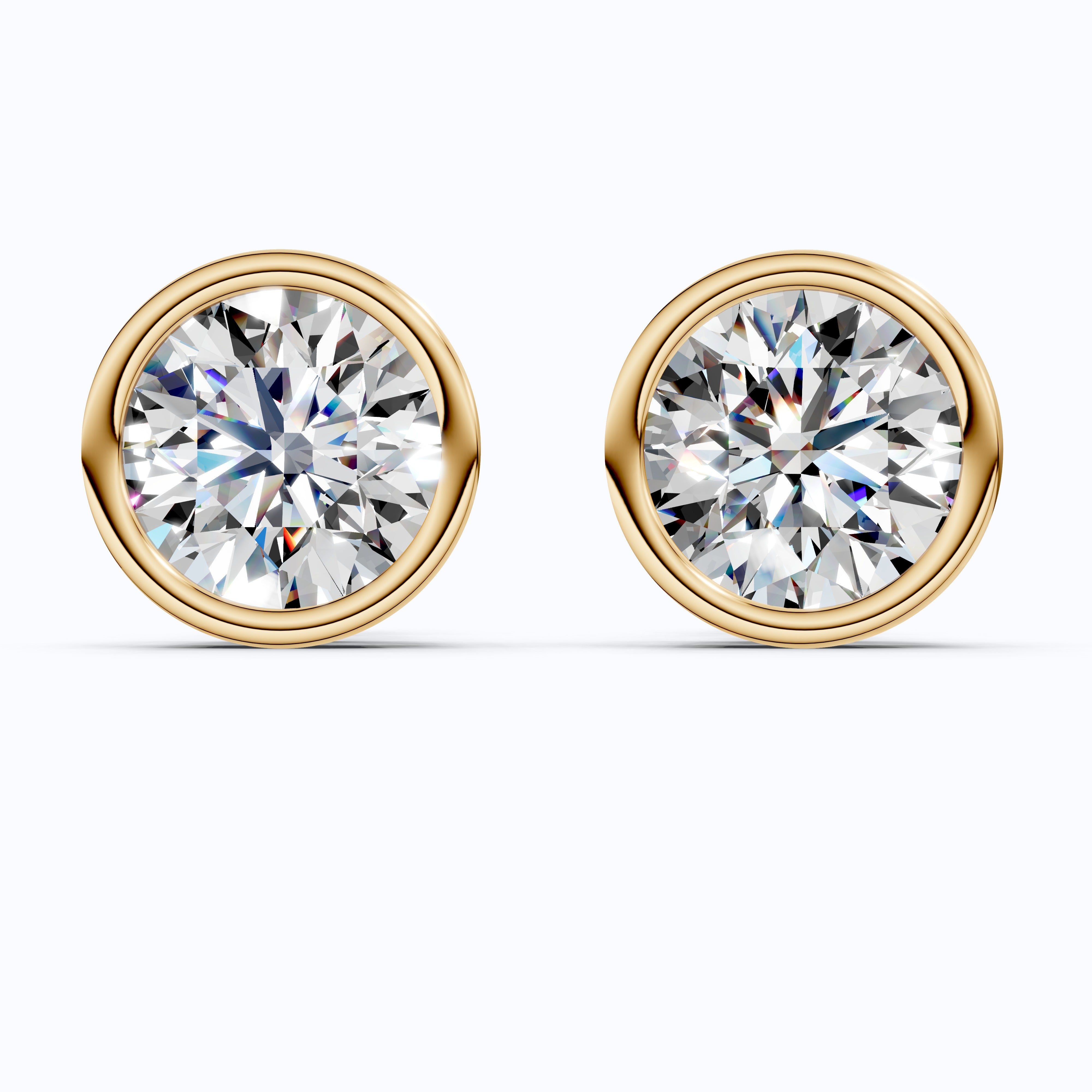 Elegant Bezel Round Solitaire Stud Earrings in 14K Solid Gold, 2.00 TCW Round Cut Lab Grown Diamond, Handmade Studs, Gift for Women
