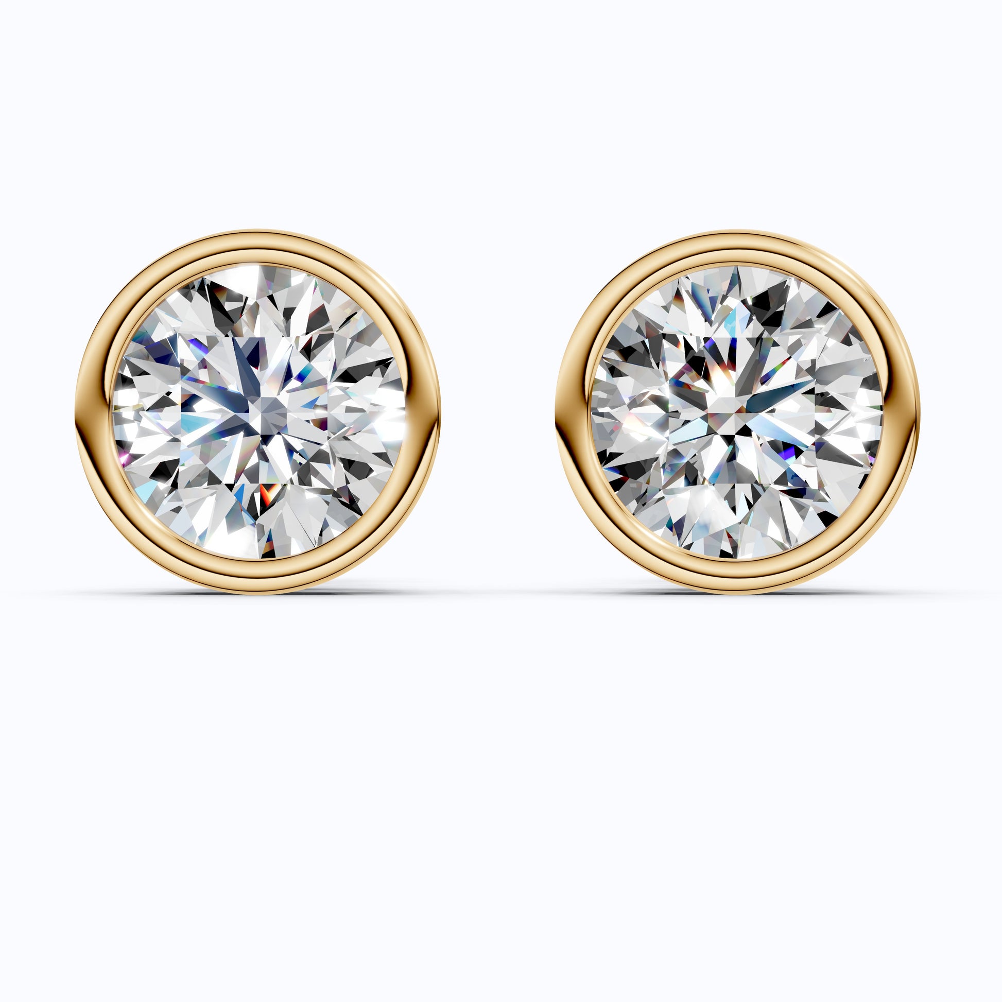 Elegant Bezel Round Solitaire Stud Earrings in 14K Solid Gold, 2.00 TCW Round Cut Lab Grown Diamond, Handmade Studs, Gift for Women