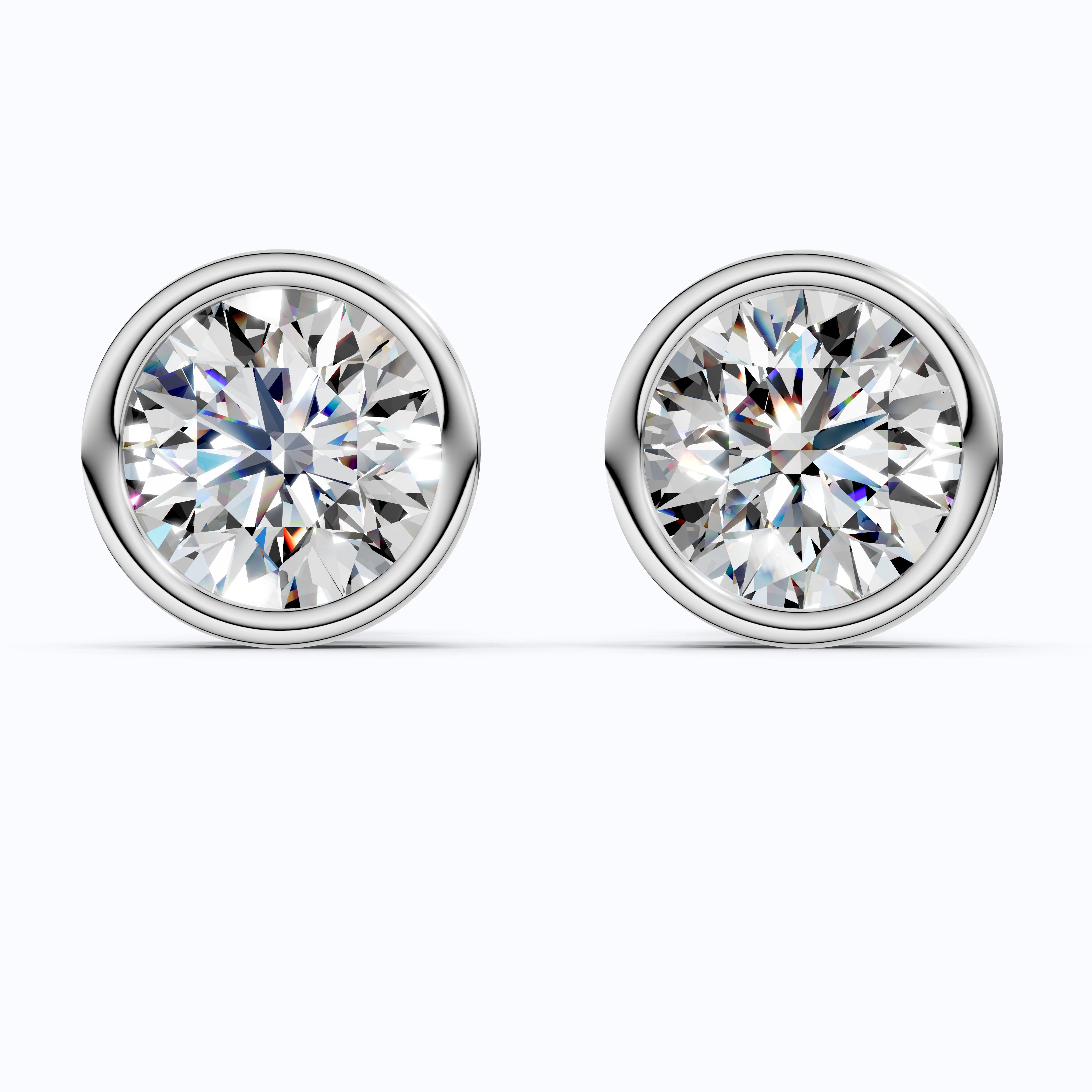 Elegant Bezel Round Solitaire Stud Earrings in 14K Solid Gold, 2.00 TCW Round Cut Lab Grown Diamond, Handmade Studs, Gift for Women