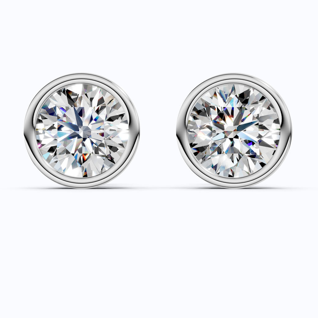 Elegant Bezel Round Solitaire Stud Earrings in 14K Solid Gold, 2.00 TCW Round Cut Lab Grown Diamond, Handmade Studs, Gift for Women