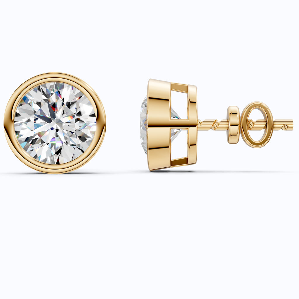Elegant Bezel Round Solitaire Stud Earrings in 14K Solid Gold, 2.00 TCW Round Cut Lab Grown Diamond, Handmade Studs, Gift for Women