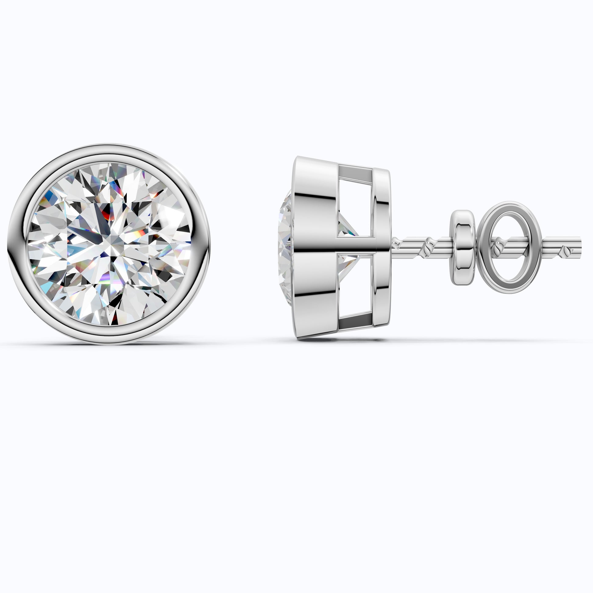 Elegant Bezel Round Solitaire Stud Earrings in 14K Solid Gold, 2.00 TCW Round Cut Lab Grown Diamond, Handmade Studs, Gift for Women