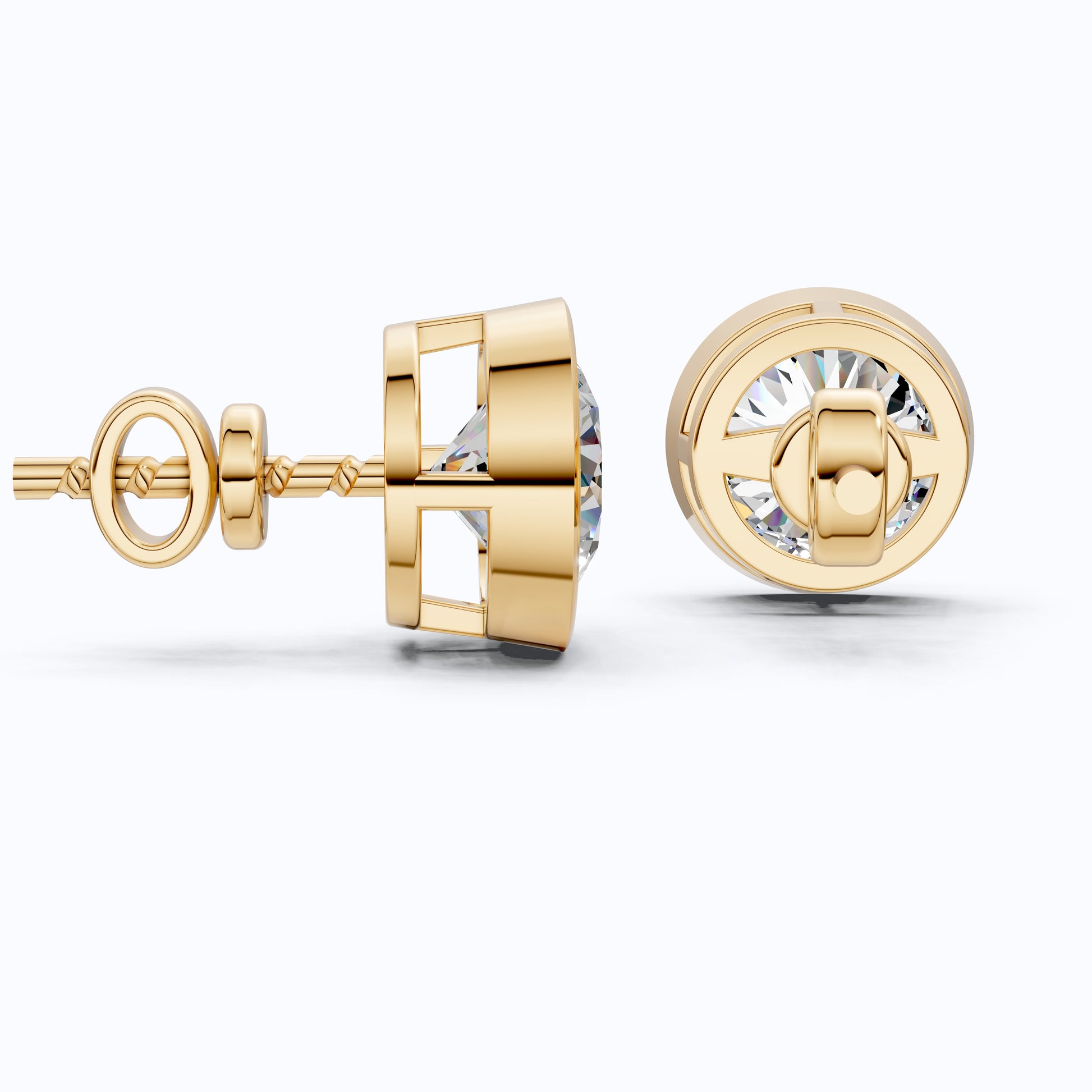 Elegant Bezel Round Solitaire Stud Earrings in 14K Solid Gold, 2.00 TCW Round Cut Lab Grown Diamond, Handmade Studs, Gift for Women