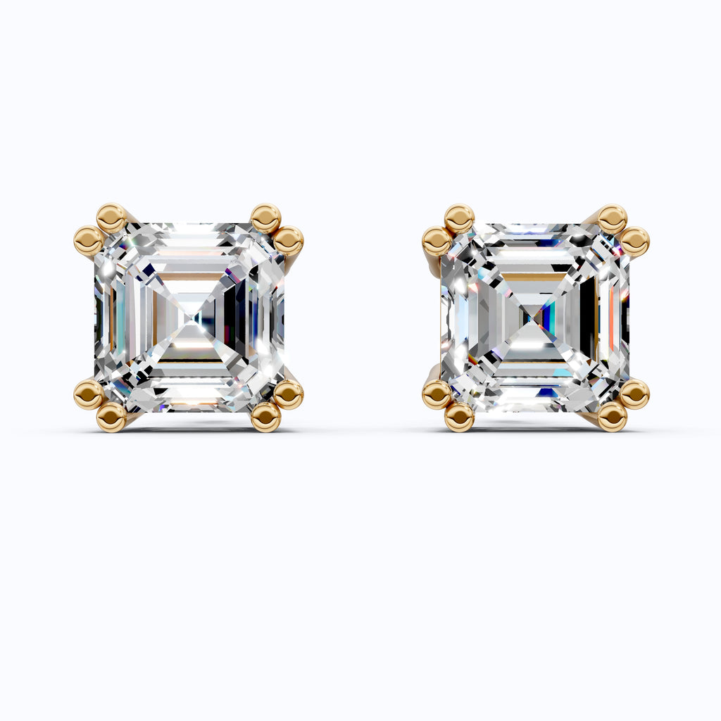Asscher Cut Stud Earrings in 14k Solid Gold or Sterling Silver Minimalist Studs, Gift for Wife, Handmade Bridal Jewelry