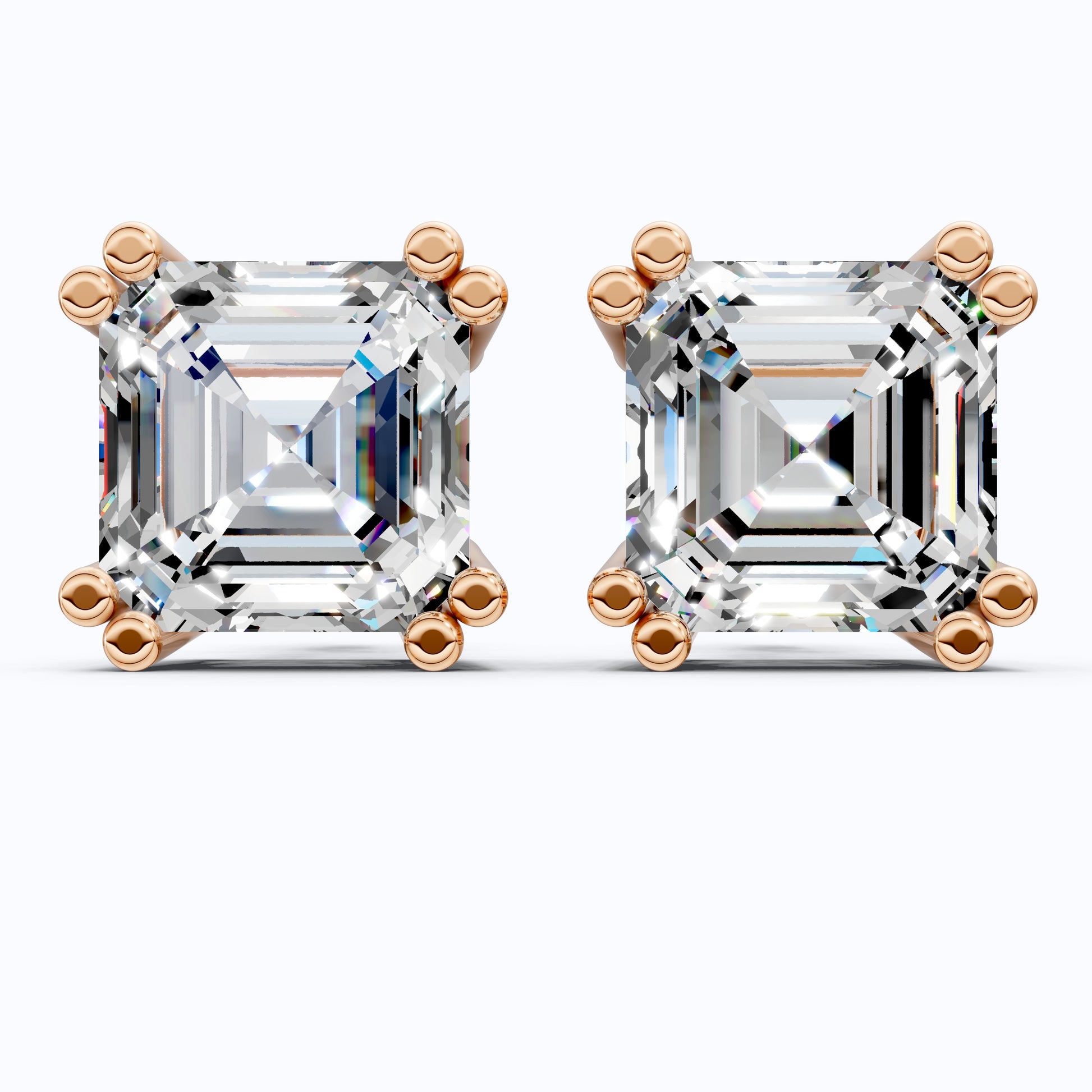 Double Prong Solitaire Minimalist Stud Earrings in 14k Solid Gold, 2.50 TCW Asscher Cut Lab Grown Diamonds, Gift for Wife, Handmade Bridal Jewelry