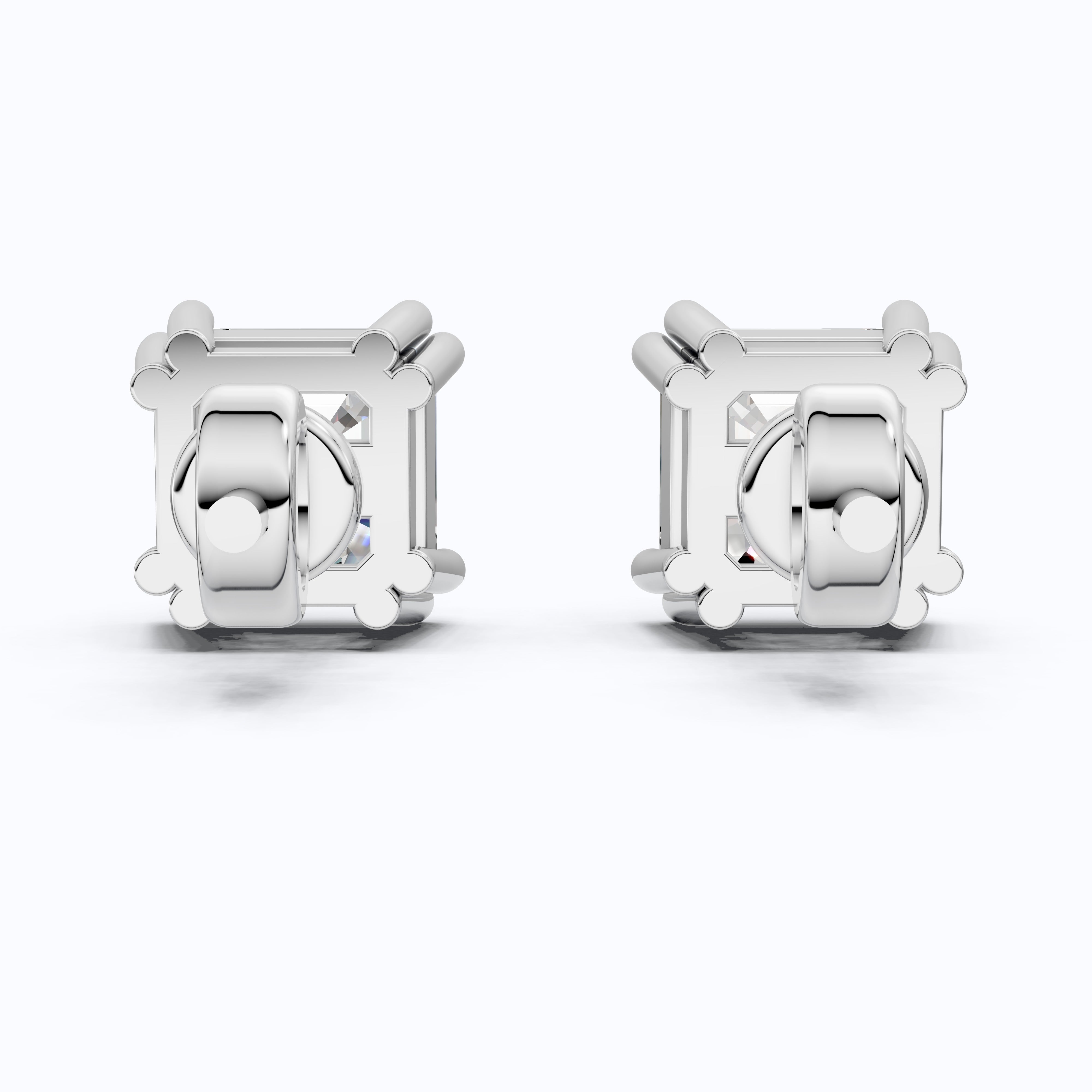 Asscher Cut Stud Earrings in 14k Solid Gold or Sterling Silver Minimalist Studs, Gift for Wife, Handmade Bridal Jewelry
